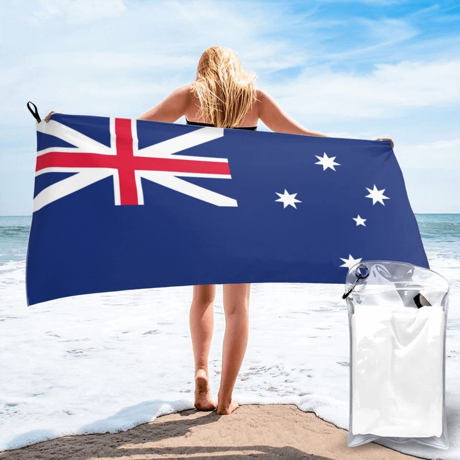 LOUJIN Australian Flag Microfiber Beach Towel Adults Large Quick Drying Bath Towel Travel Towels with Pouch 160x80cm