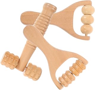 Didiseaon 3pcs Wooden Massage Roller Tools for Foot, Back, Neck Relief | Smooth round Finish, Comfortable Touch, No Burrs, Hotel and Home Use, Beige Set of Three