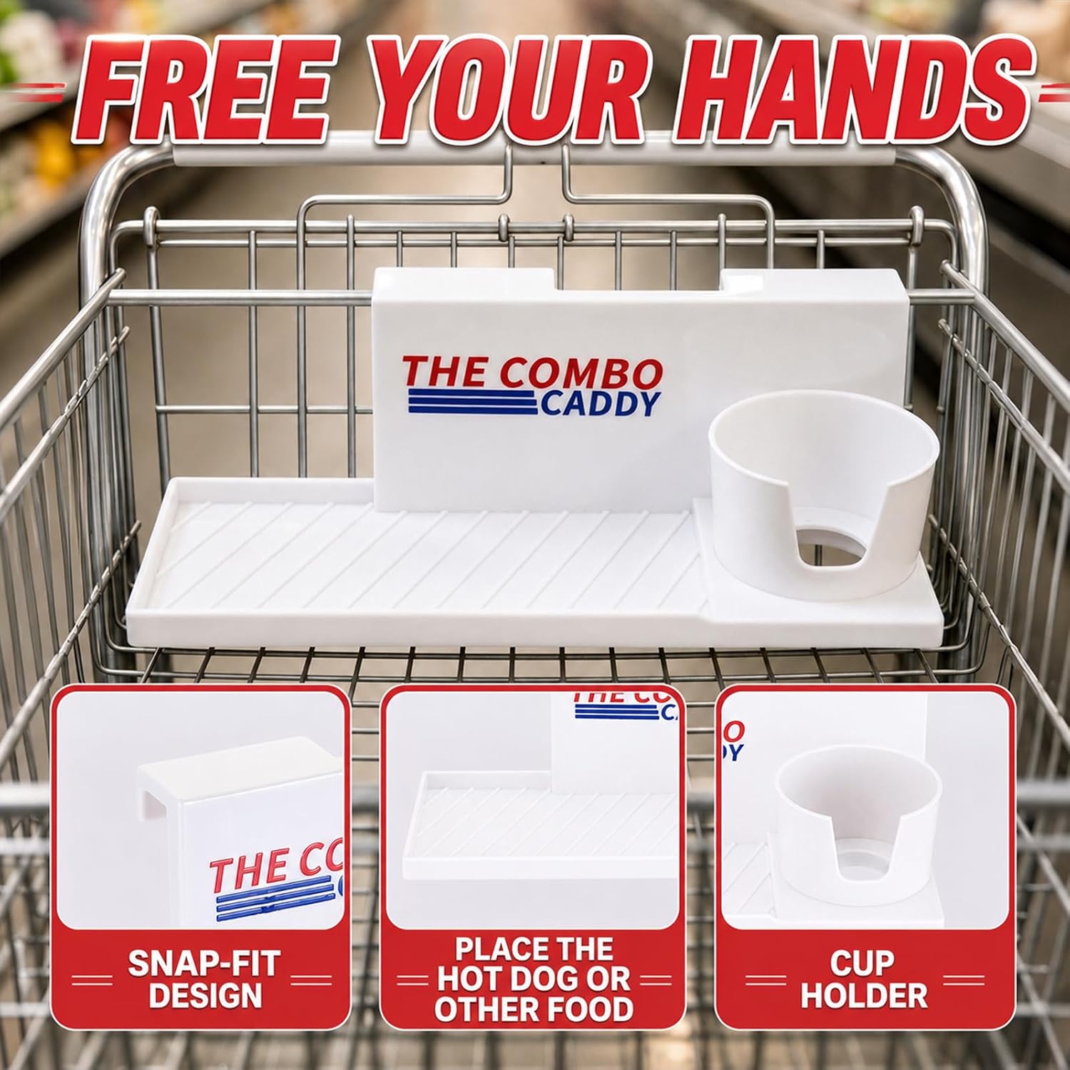 Shopping Cart Hotdog Drink Tray 3.1" X 10", Hands-Free ABS