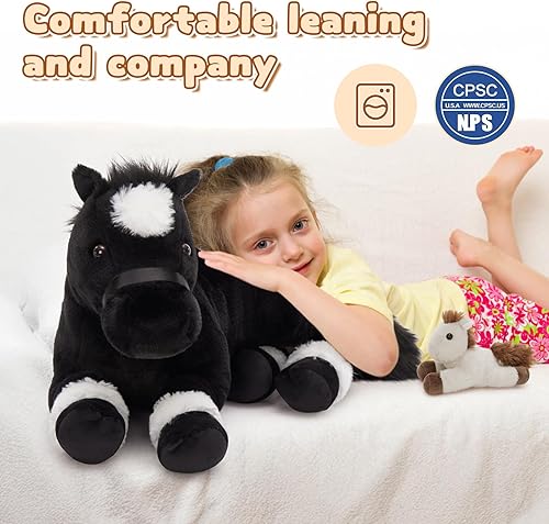 Miniatura 7 de MaoGoLan Juego de 4 piezas de animales de peluche de caballo, caballo mamá de peluche grande con bebés poni de peluche para baby shower, poni de