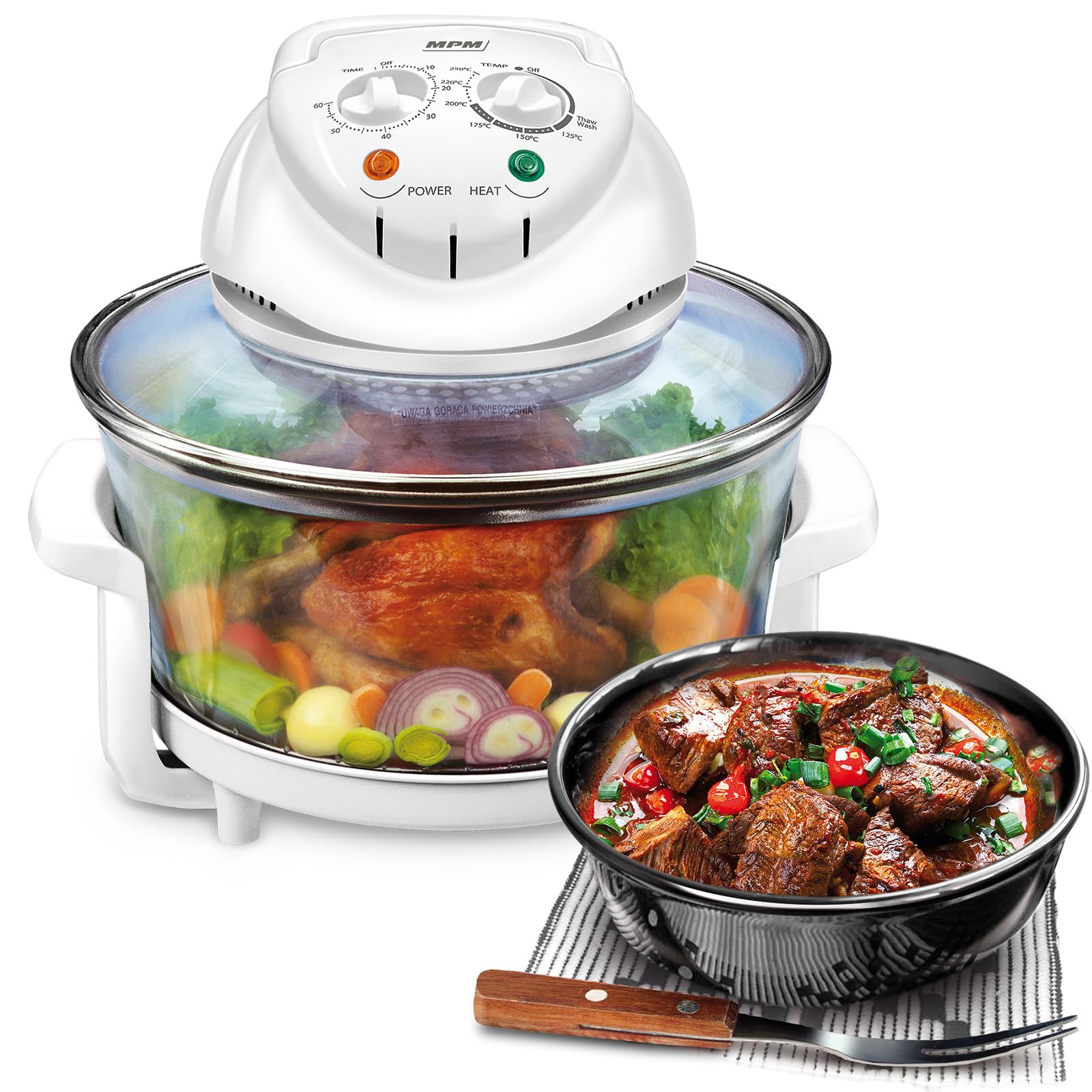MPM MKO-02 Four à Convection Combi Grill Multifonction Halogène, 11 Litres, Température Réglable jusqu'à 250°C, Minuterie 60 minutes, 1400W