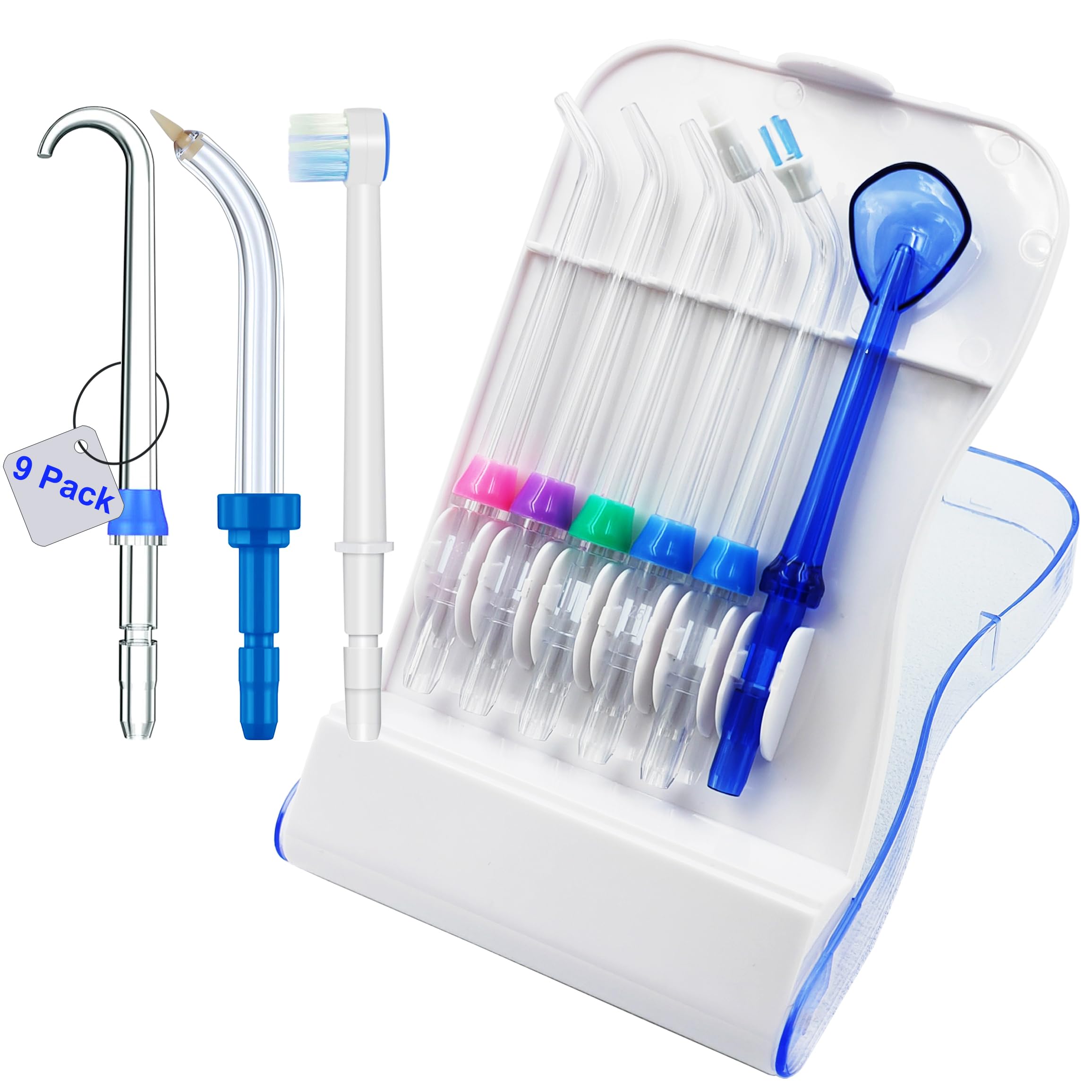 Punte di ricambio compatibili con Waterpik Water Flosser, custodia e 9 punte, compatibili con Waterpik Aquarius Water Flosser, WP-660, WP-580, WF-20, CC-04, WP-662, WP-667CD, WF-13, WF-12