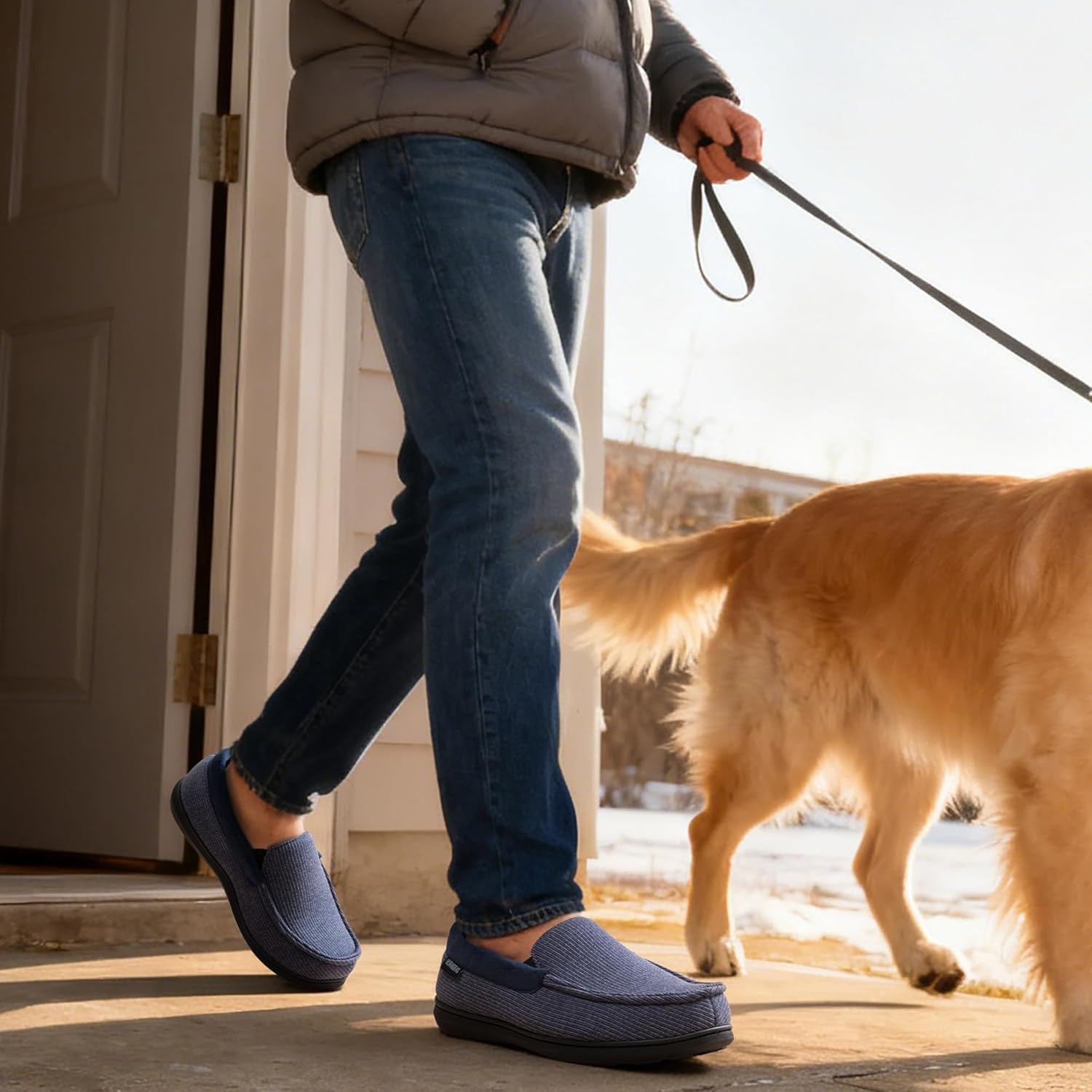ULTRAIDEAS Men's Moc-Toe Slippers Loafer House Shoes Indoor Outdoor Memory Foam with Breathable&Warm Knit Upper - Image 3