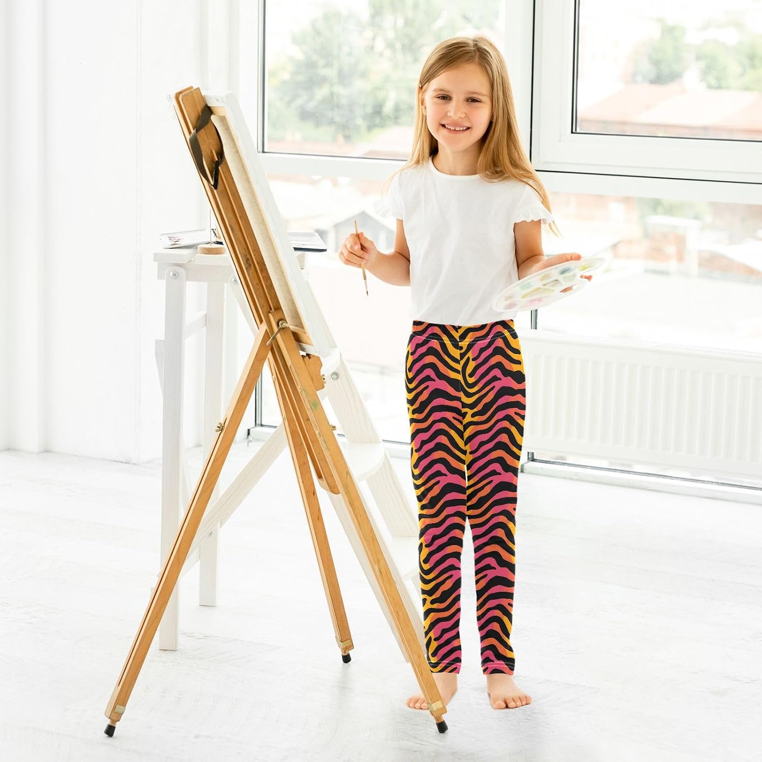 Cute Pink Dog Paw Prints Girls Leggings Kids Yoga Pants Athletic Tights Pants 4-10 Years