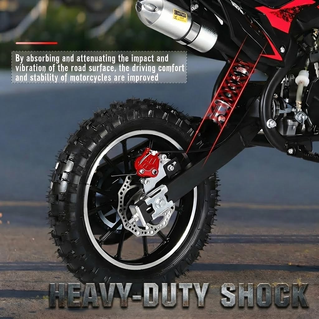 50cc 2-Stroke Kids Dirt Bike,Gas Powered Motorcycle for Kids with Off-Rode Tire, Front Rear Disc Brakes Motocross,Up to 25 Mph,Shock Absorption Pocket Motorbike (red)
