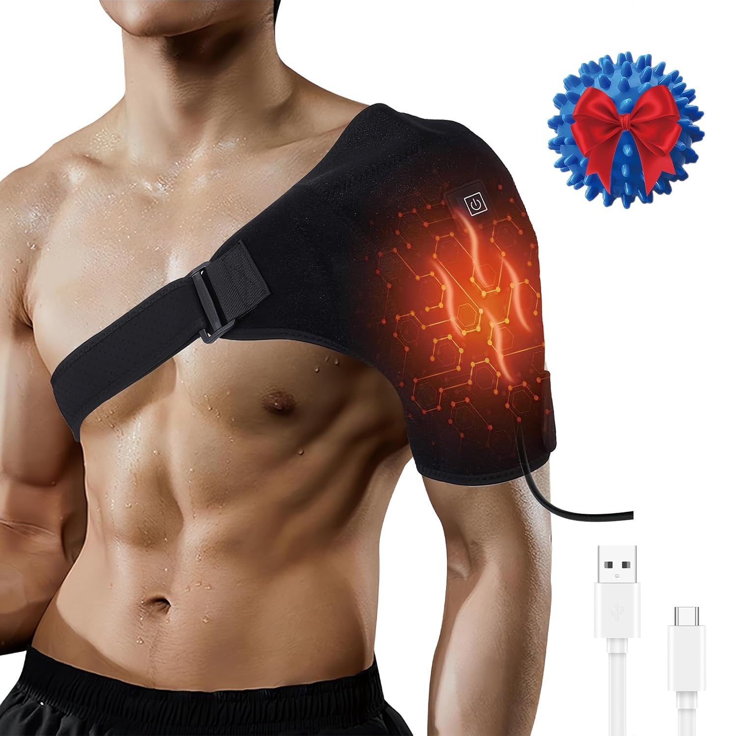 Shoulder Heating Pad with 3 Heat Levels - Adjustable Shoulder Brace for Men Women Powered by DC Power
