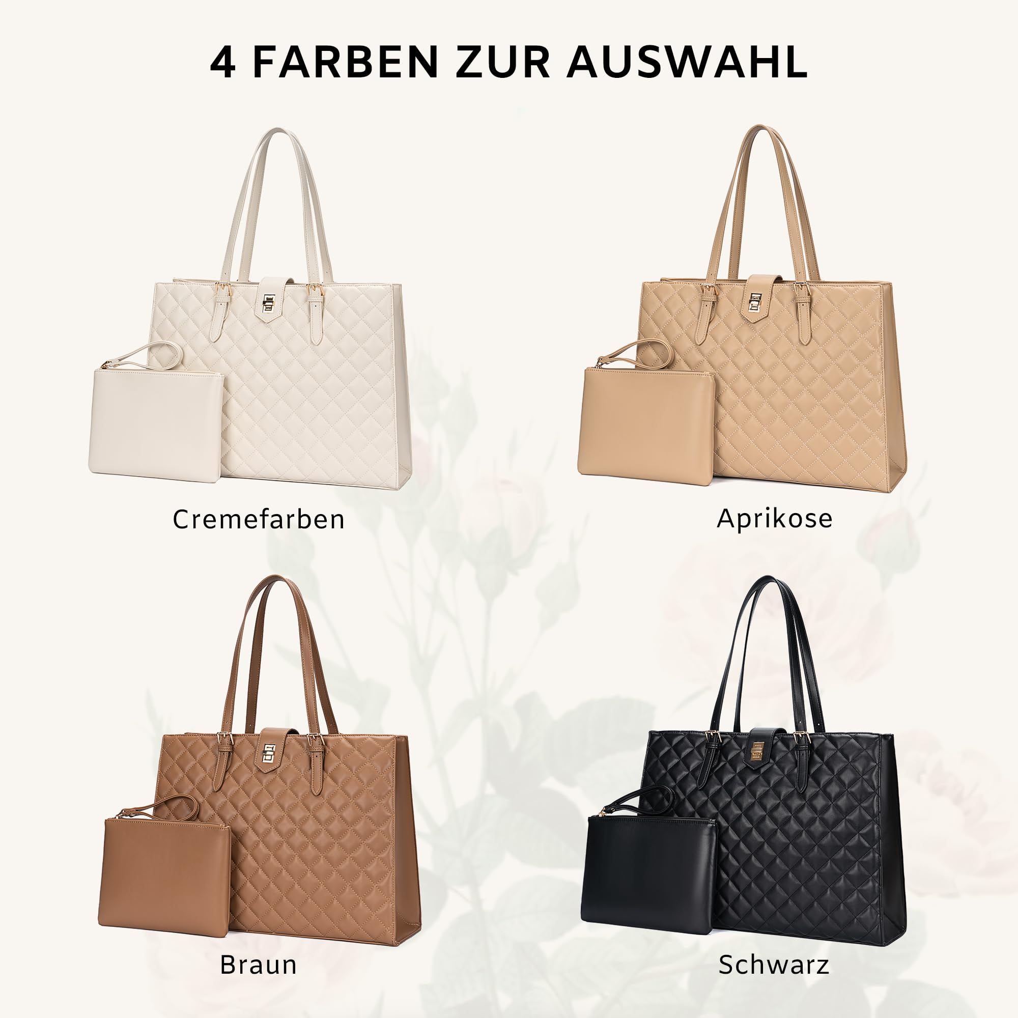 BAGOK Quilted Laptoptasche Damen aus PU Leder, Arbeitstasche Shopper Tote, Lehrertasche Nurse Bag, große Kapazität, passend für Laptops bis zu 14 Zoll, für Büro, Uni und Alltag