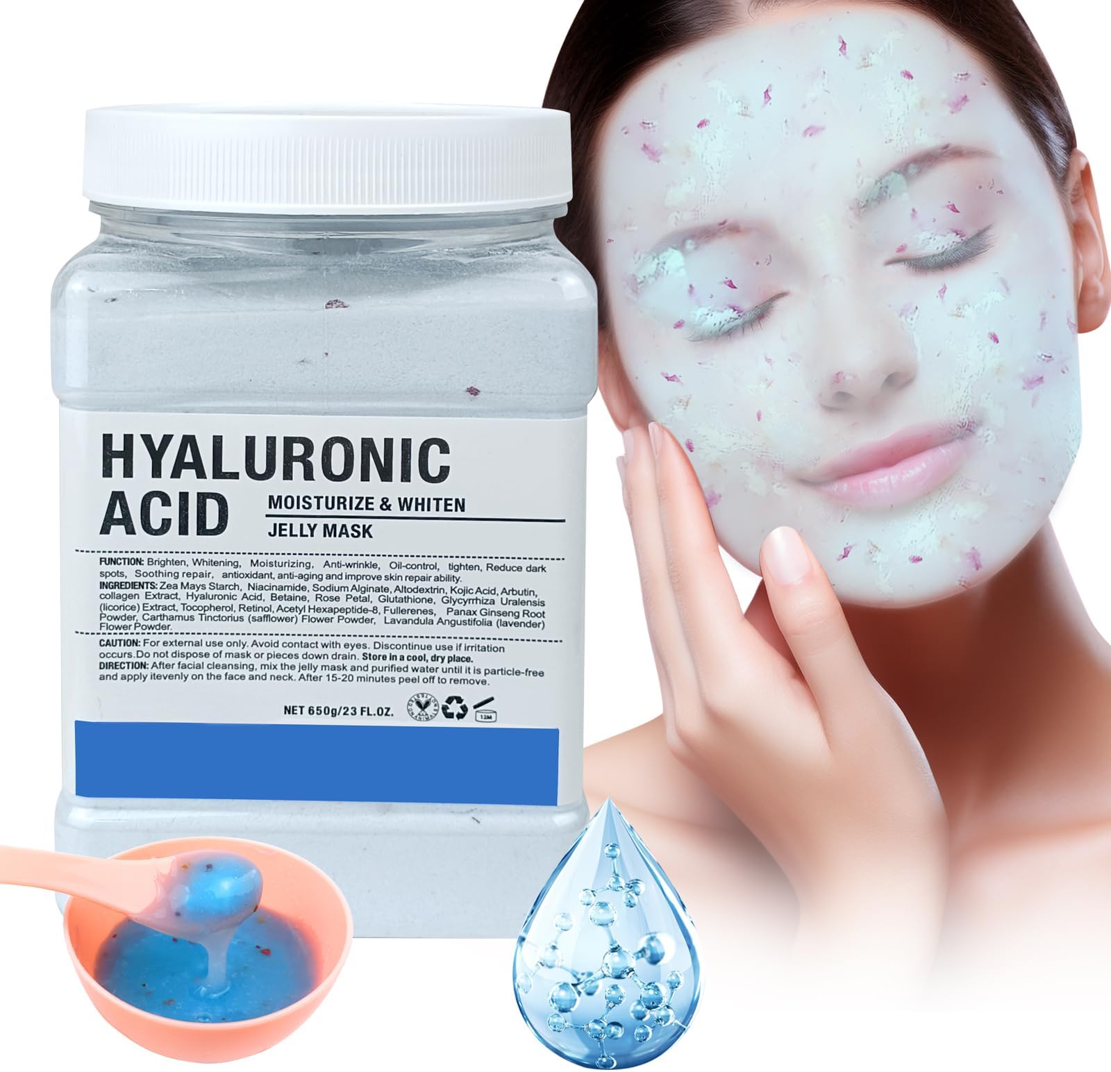 Jelly Mask for Facials Professional, Hydrating & Moisturizing Peel-Off Natural Gel Face Mask SkinCare, Professional Spa Use Jelly Face Masks, Deep Hydration & Glow 23 Fl Oz (Hyaluronic Acid)