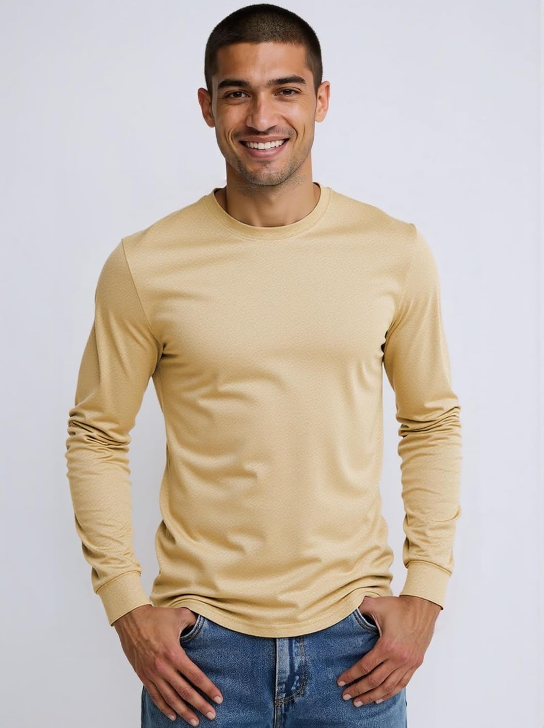 Huata Men's T-Shirt Long Sleeve Crewneck Cotton Tees - Image 2