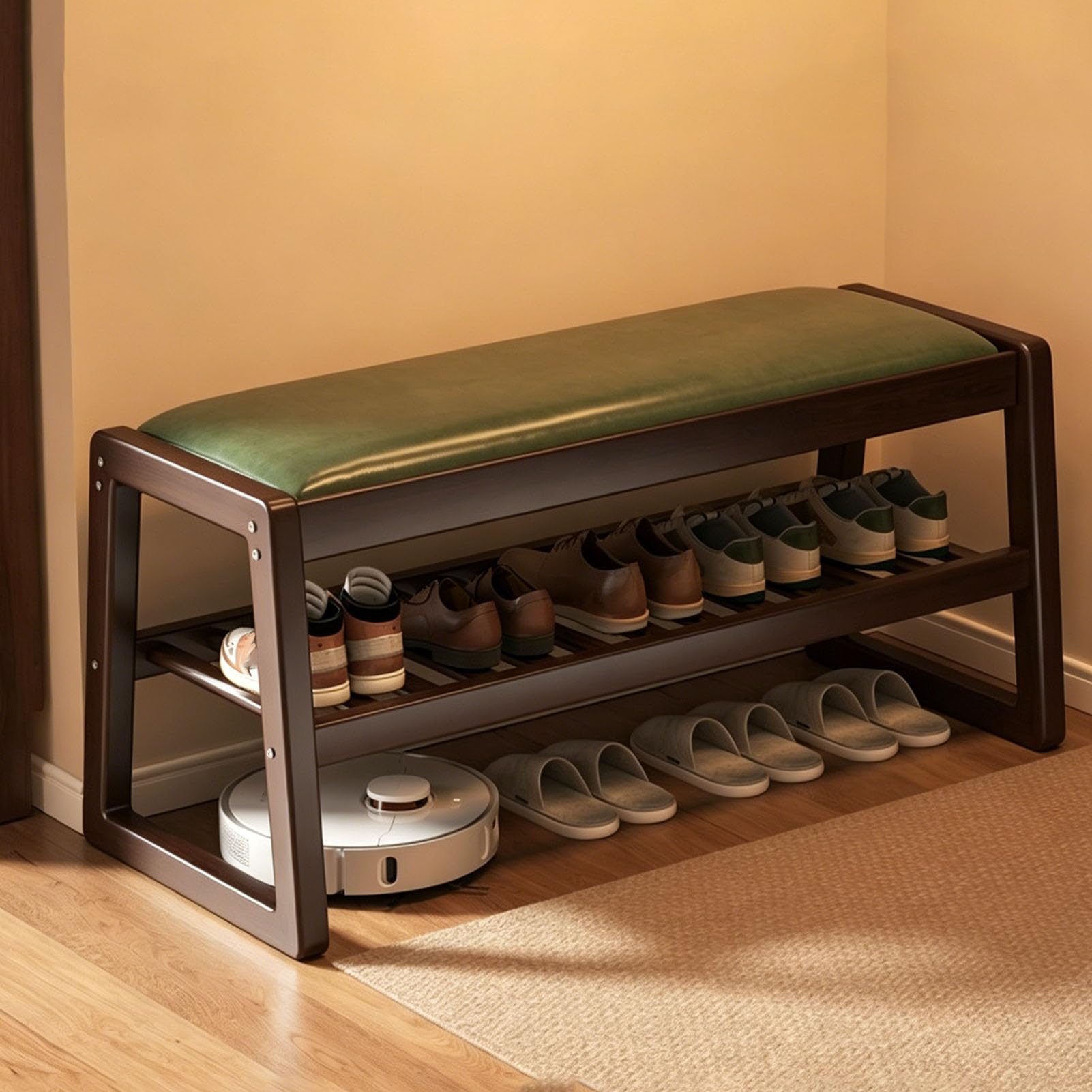 Banc à chaussures en bambou compact pour maximiser l'espace et ranger les couloirs étroits