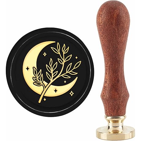 Moon with Leaf Wax Seal Stamp 30mm Removable Brass Sealing Wood Handle
