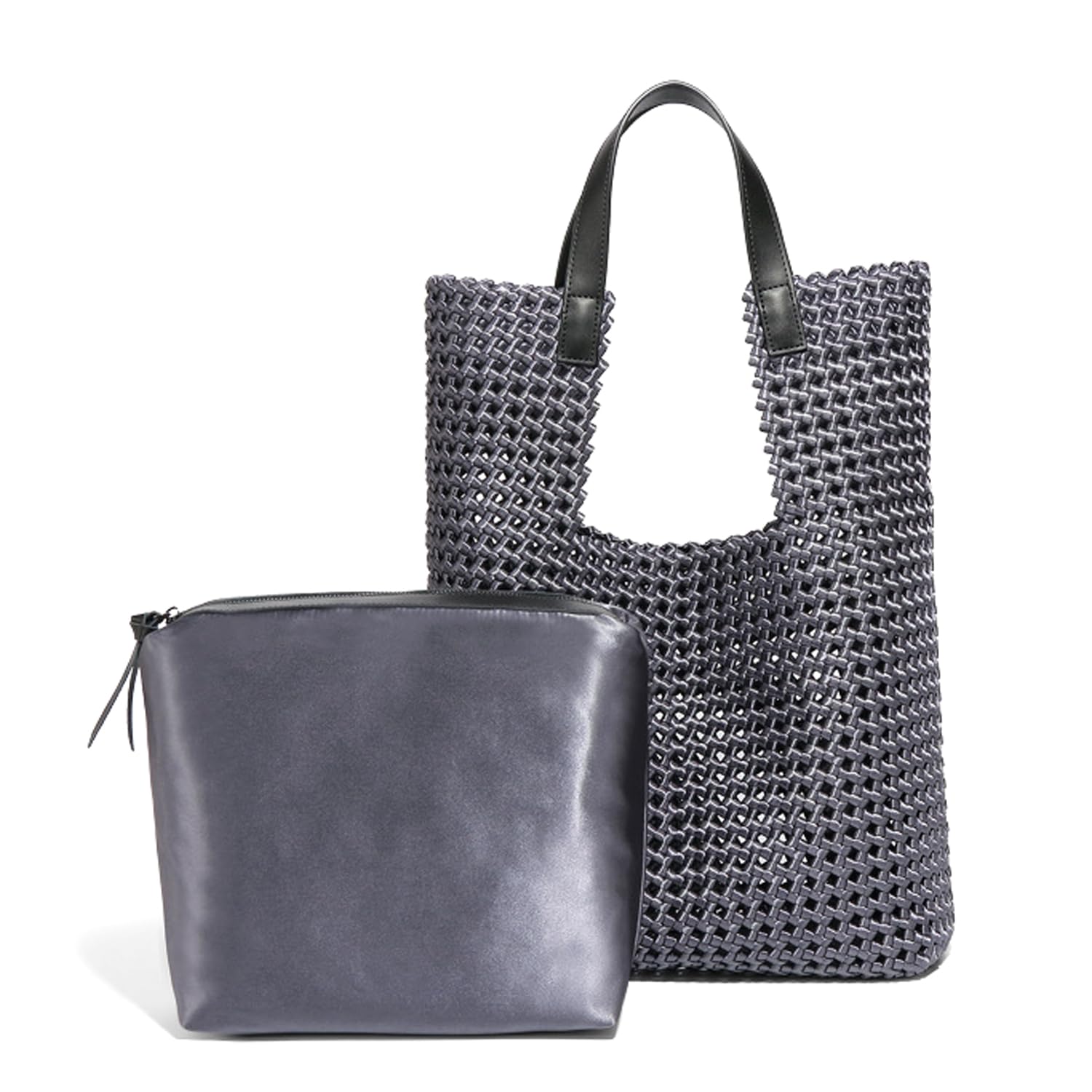 JINMANXUE Leather Satin Woven Tote Bag for Women Hollow Out Handbag Pcs  Set Female Shoulder Bag Shopper Bag Fashion Clutch