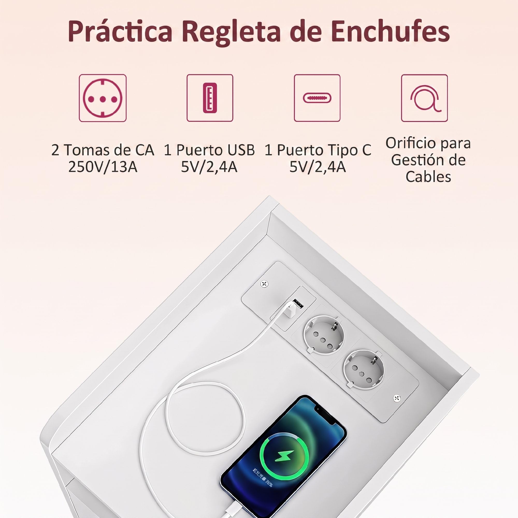 HOMCOM Juego de 2 Mesitas de Noche Estrechas con Estación de Carga Blanco