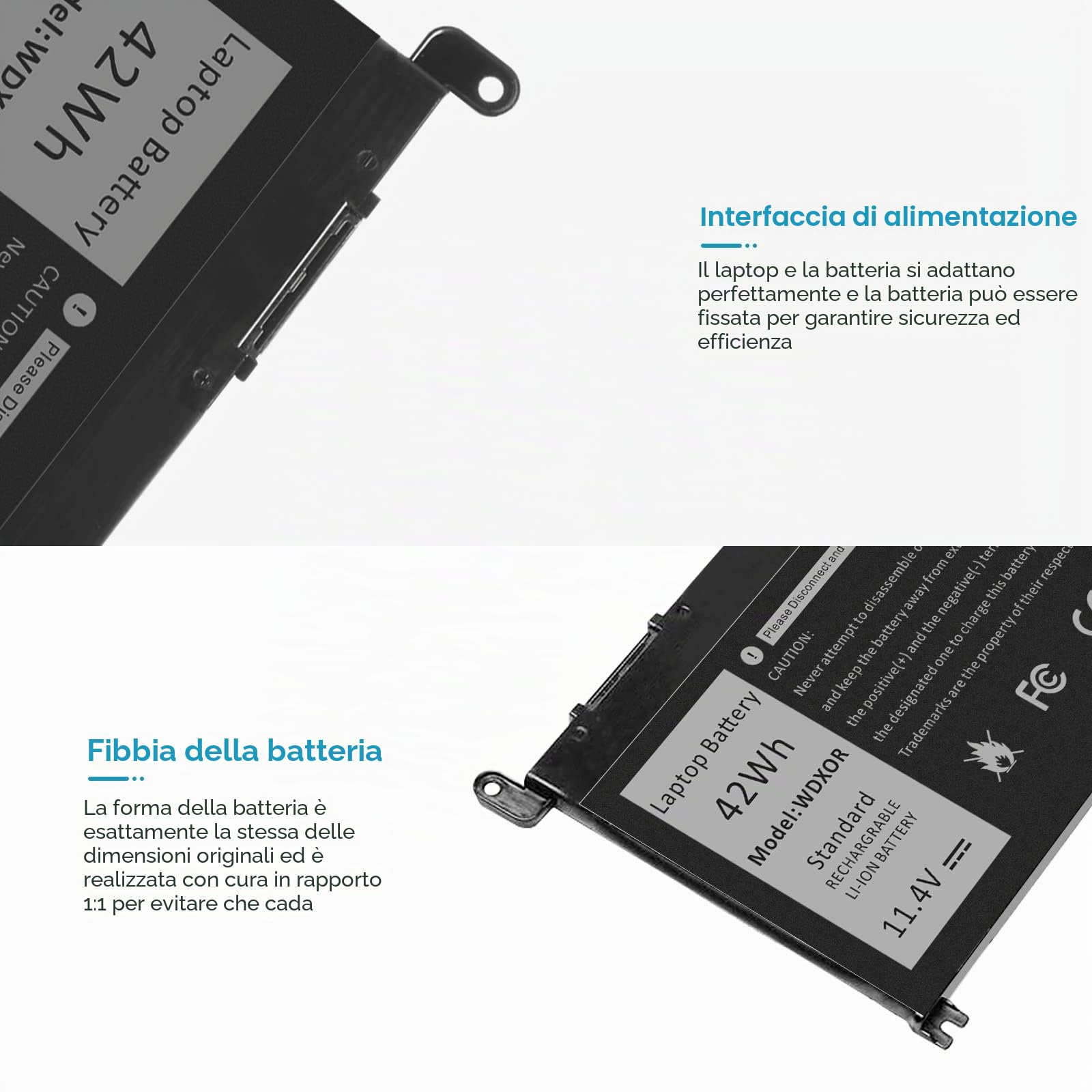 ASUNCELL WDXOR Batteria per PC portatile per Dell Inspiron 14 5000 5480 5488, Dell Inspiron 15 5000 5565 5567 5570, Latitude 3480 3580, Vostro 14 5000 5471, Vostro 15 5000 5568, 42Wh, 11,4V