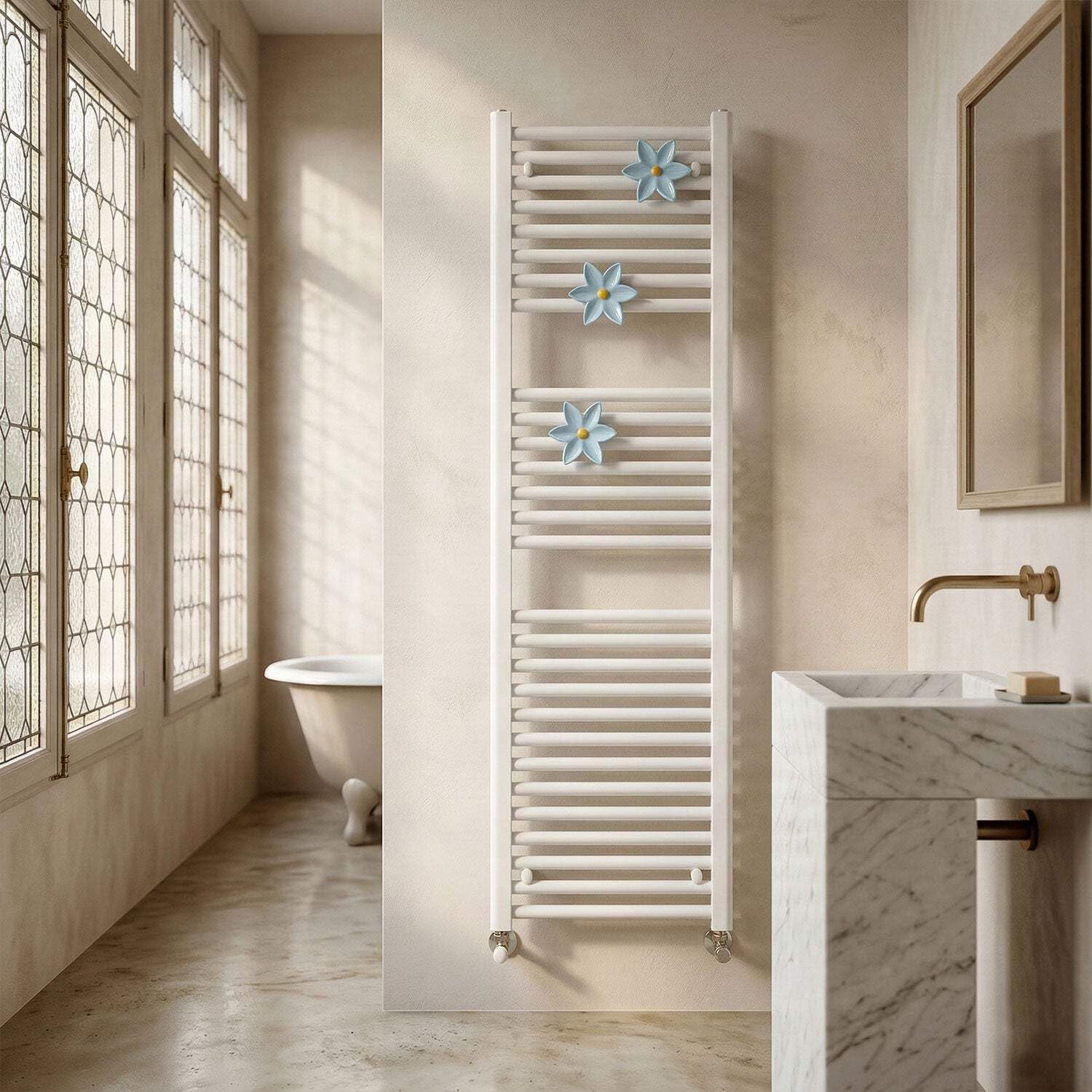 Fiore di Ninfea Appendino Azzurro in Ceramica per Radiatore, Portasciugamani a Forma di Fiore, Made in Italy