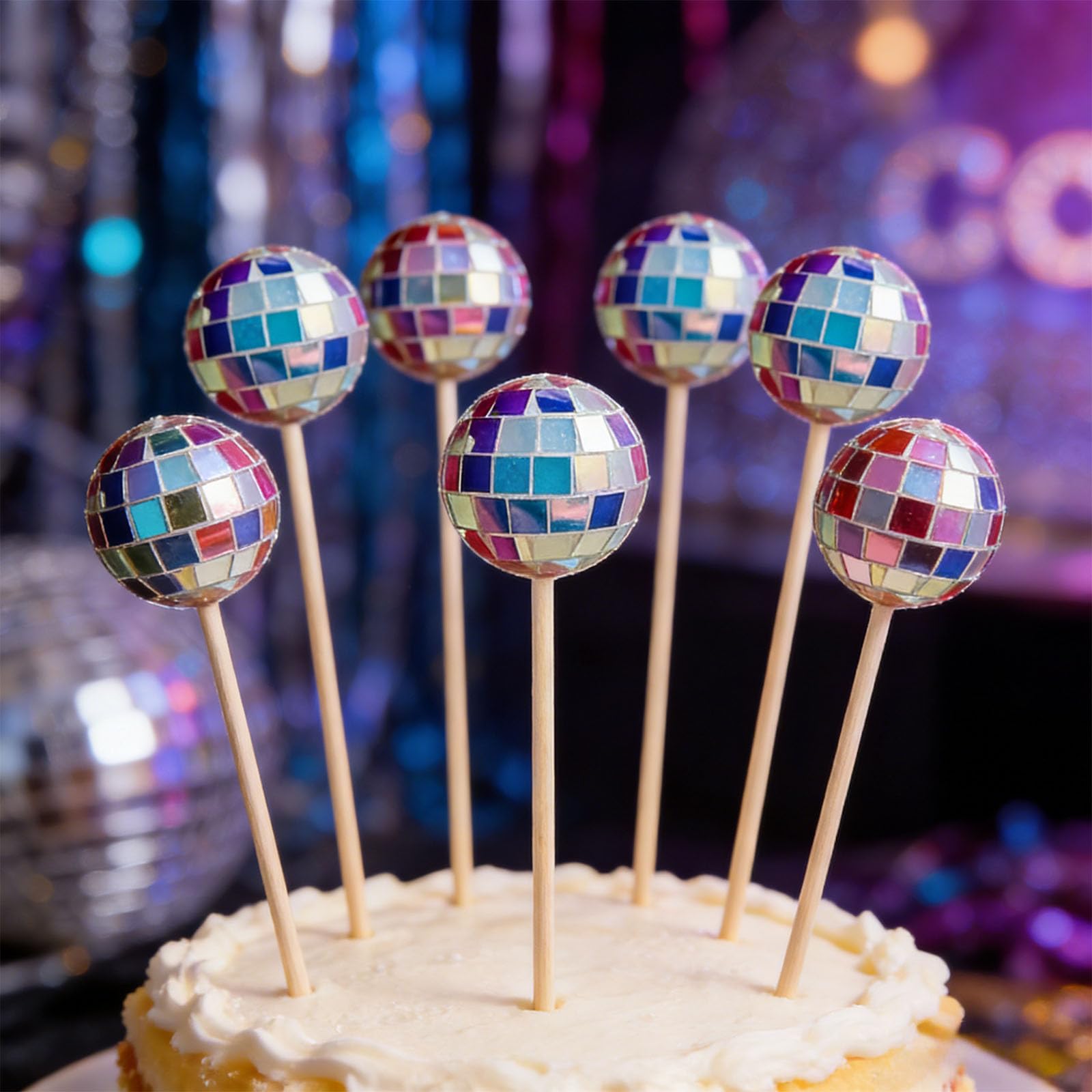 Disco Ball Cake Decorations - Mini Disco Party Toppers for Birthday, Wedding, Retro Theme Party Supplies (Colorful)