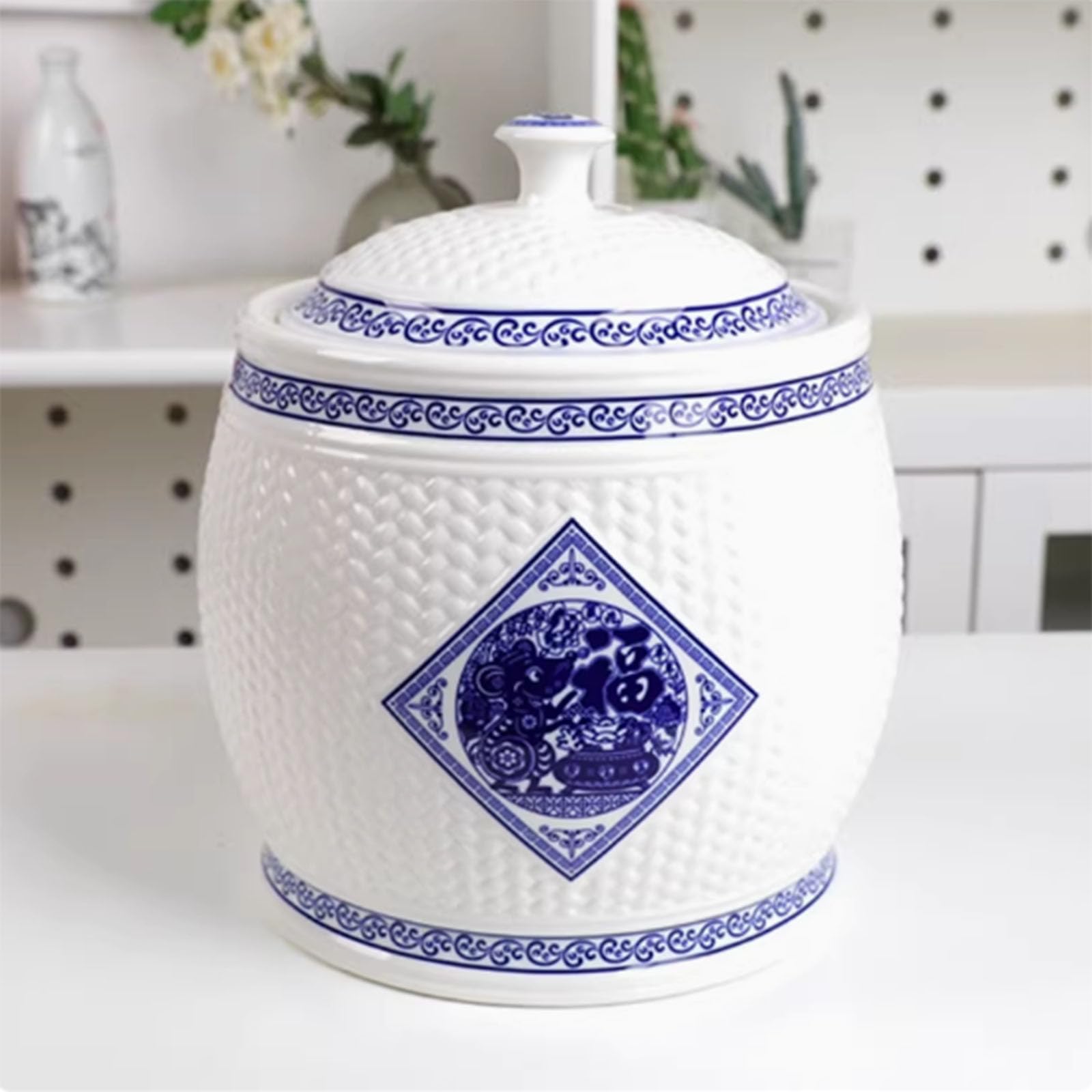 Ixtregzjkm B Chinese Ceramic Rice Jar ,Ceramic Rice Jar,Ceramic Dispenser Container, Ceramic Rice Jar With Lid,Cereal Containers Storage,Ceramic Rice Storage ,Ceramic Rice Container,Kitchen Food Storage Jars
