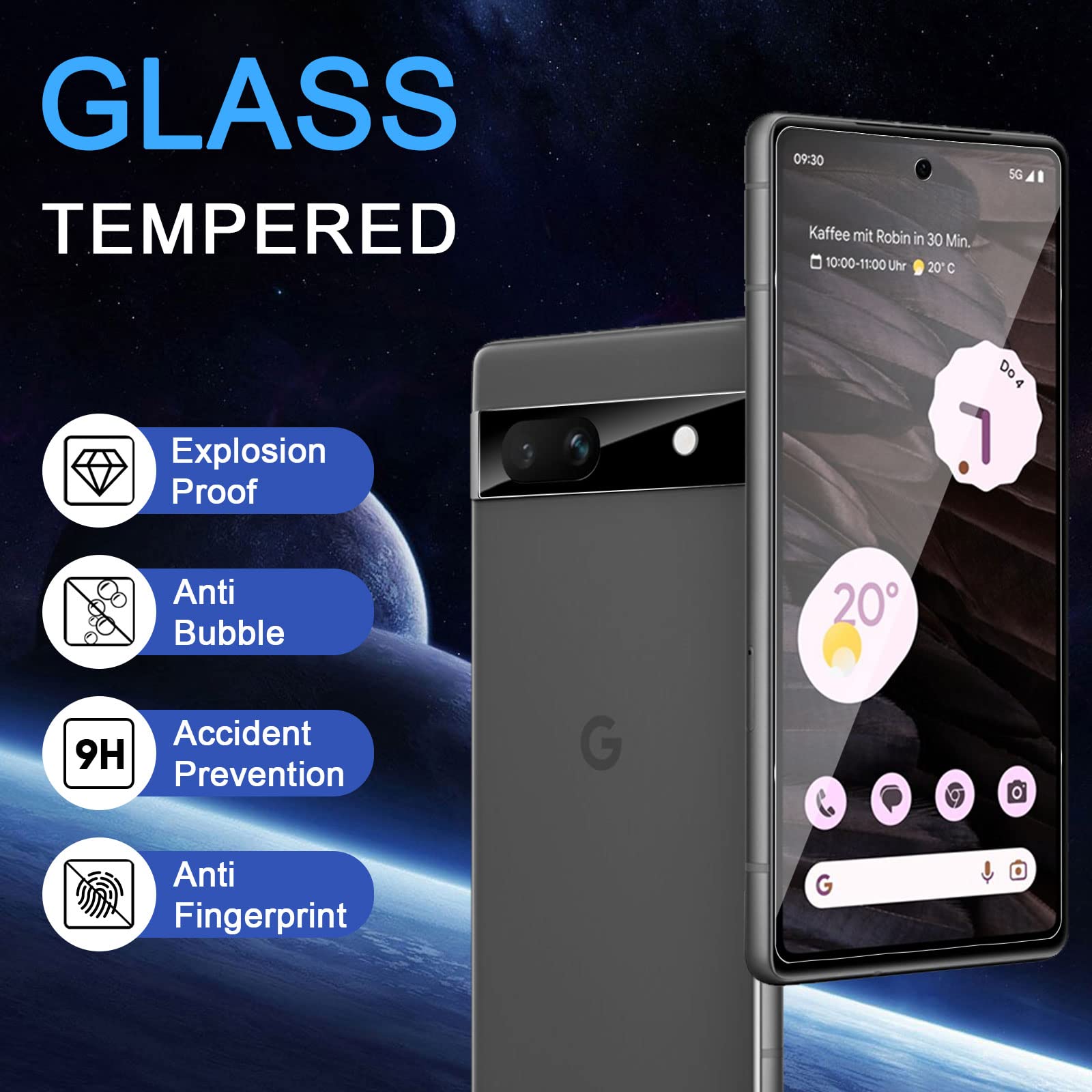 Dabuu Vetro Temperato Per Google Pixel 7A - 2 Pellicole Protettive Schermo + 2 Protezioni Fotocamera, Durezza 9H, HD Trasparente