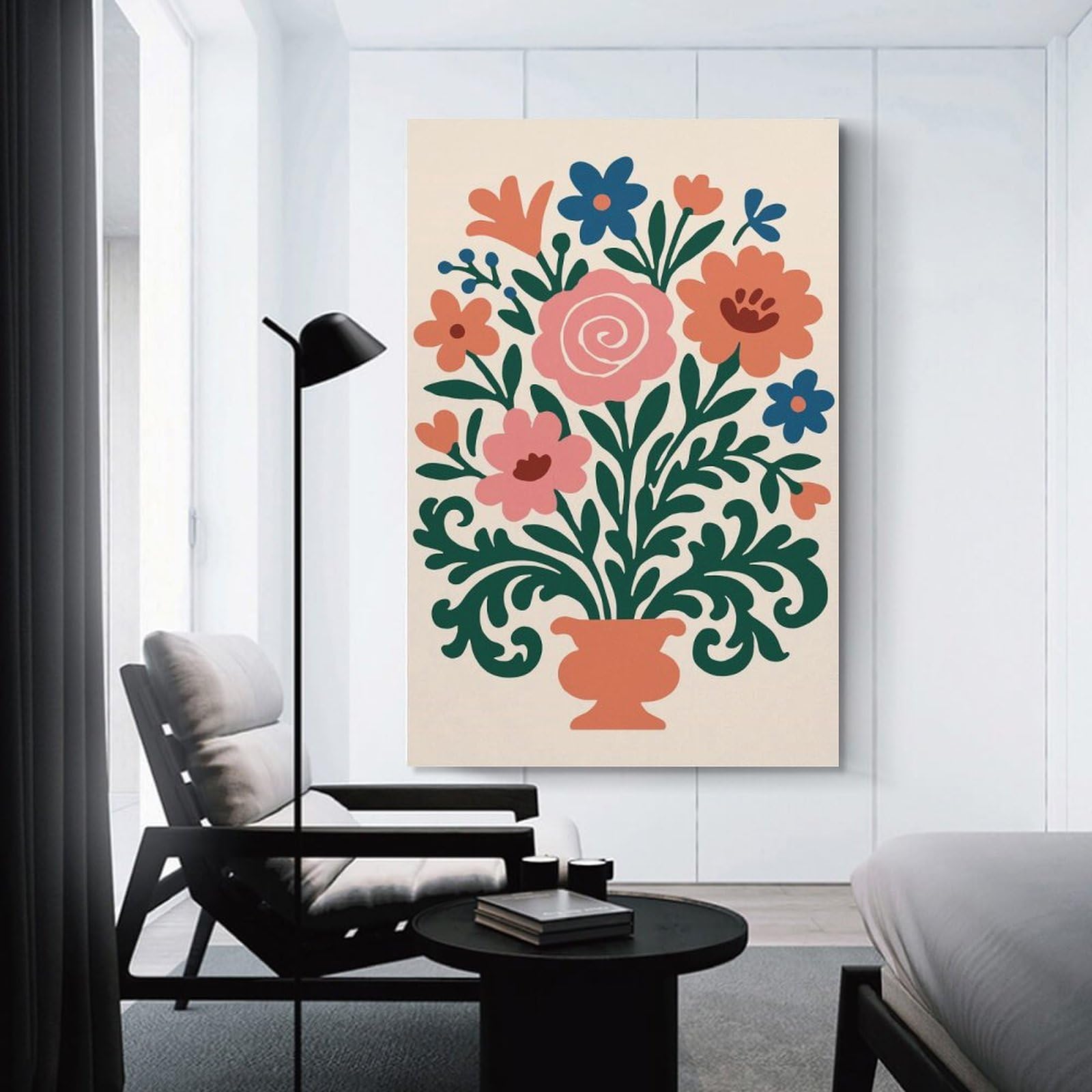 Junmoney Unframe-Style Wall Art Print Floral Bouquet In Vase Illustration, 16X24inch(40X60cm), For Contemporary Homes, Apartments Or Offices, An Easy Choice For New Home Styling
