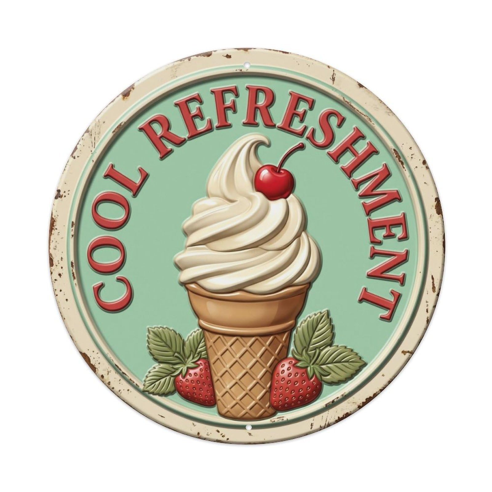 Cool Refreshment Vintage Cone Metal Tin Sign