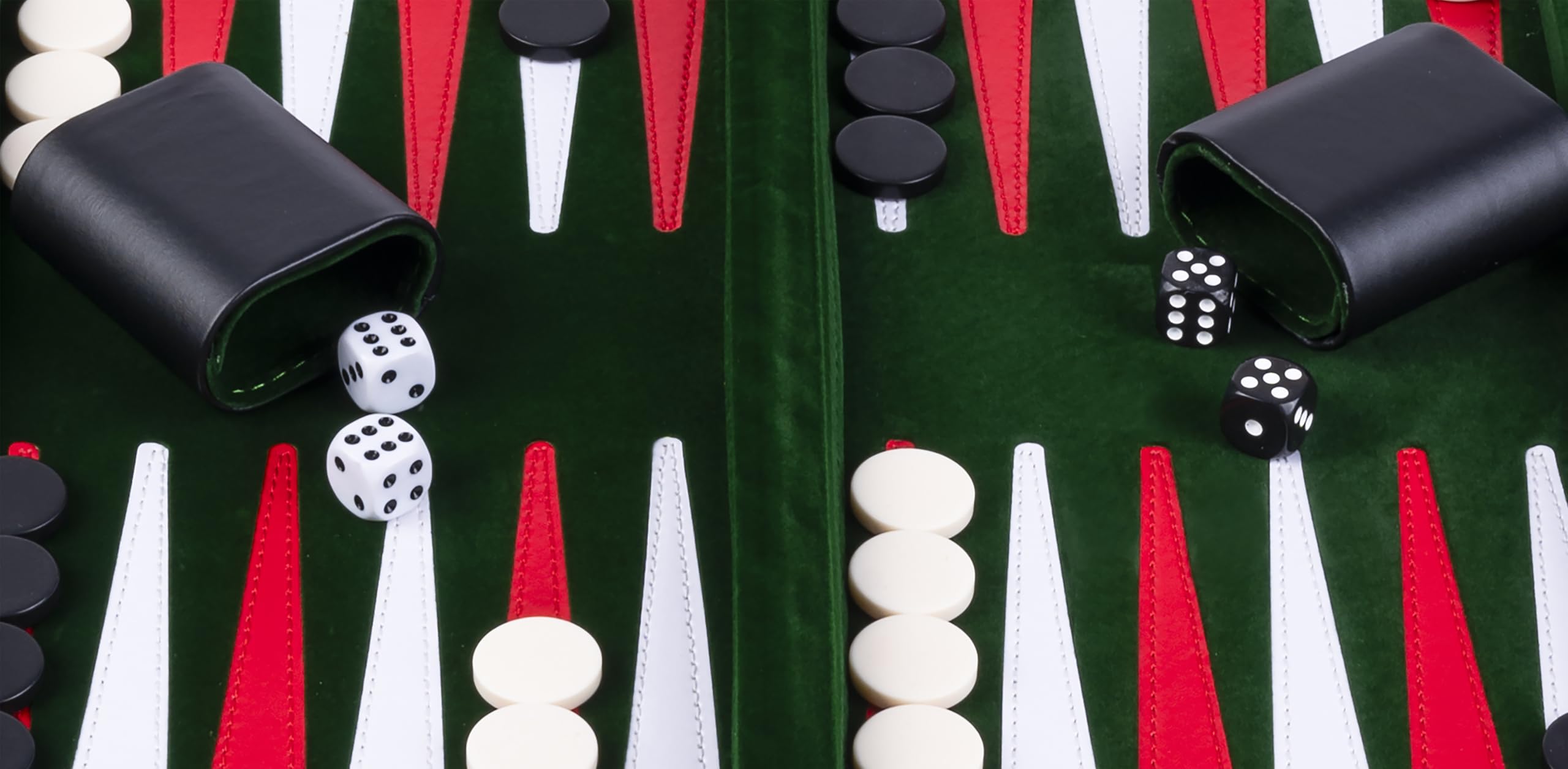 Engelhart – 250517 – Backgammon 15” (38 cm) in Similpelle Cucita – Tavola con Velluto e Cuciture – Aperta: 36x48 cm – Verde, Rosso, Bianco – Gioco da Tavolo Portatile per 2 Giocatori