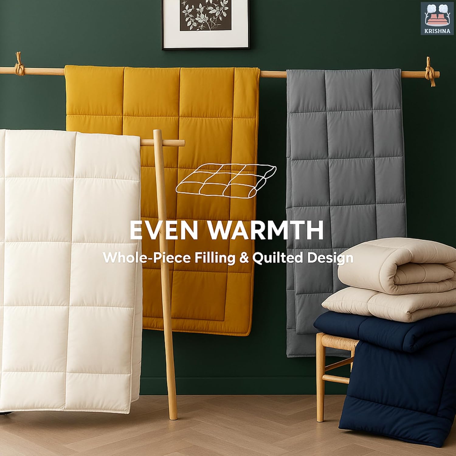 KRISHNA All Season Down Alternative Comforter Duvet Insert with Corner Loops, Ultra Soft Fluffy, Breathable, Box Stitched, Queen 90" x 92", White