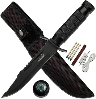 Survivor HK-695 Series Fixed Blade Knife,Reverse Serrated Blade,Metal Handle, 9-1/2-Inch Overall - SURVIVOR
