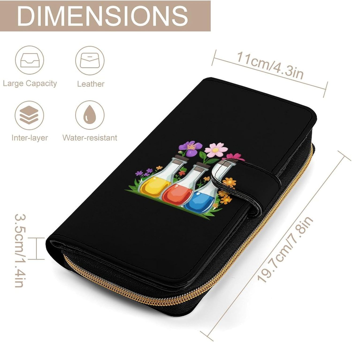 Floral Beakers Chemistry Lab Scientist Women's Long Wallet Leather Large Capacity Wristlet Clutch Purse Wallets