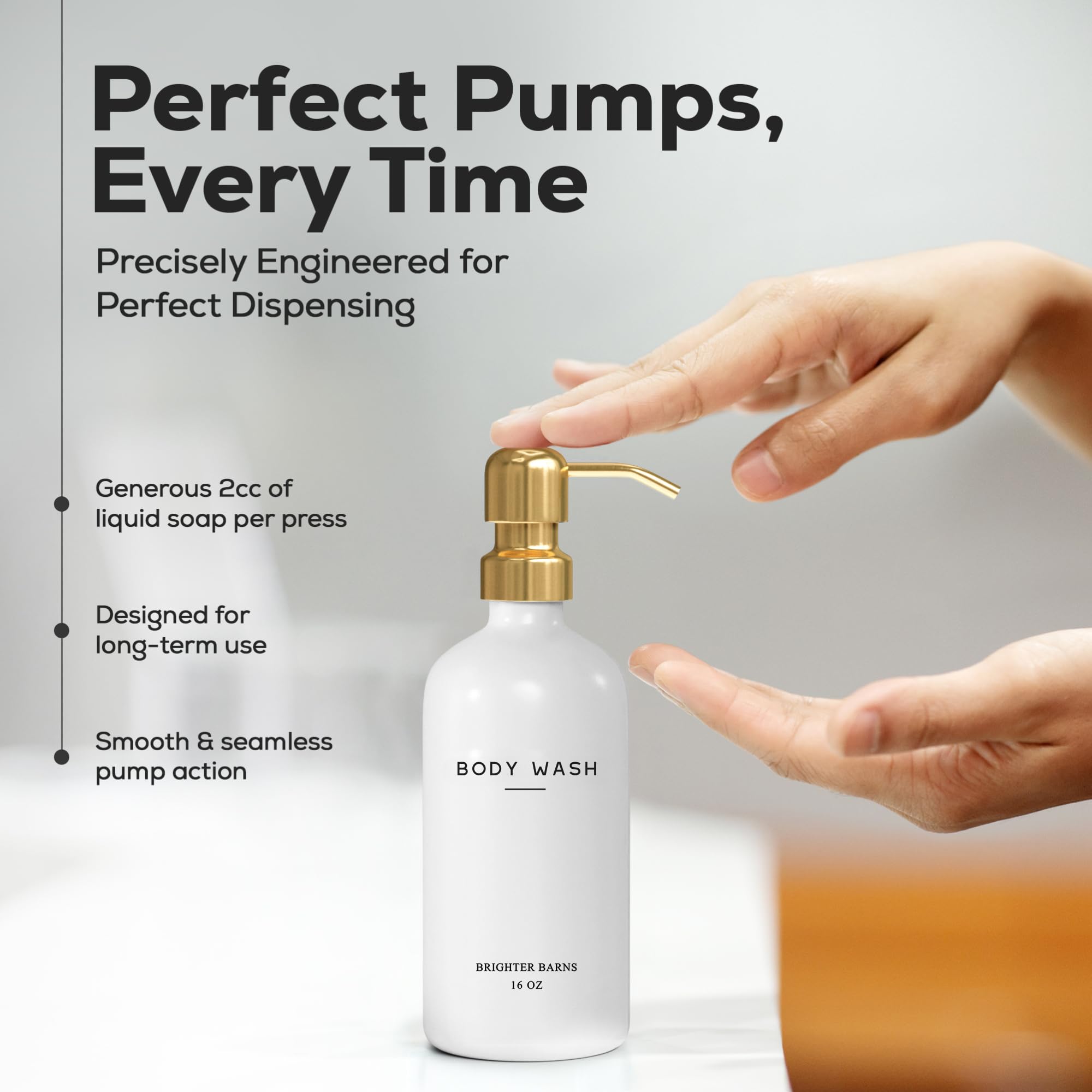 Brighter Barns Luxuriöses Shampoo- und Conditioner-Spender-Set – Duschseifenspender – Shampoo-Spülung, Duschwaschspender und Pumpe, Weiß und Gold, Badezimmer-Accessoires in Spa, Hotel, Geschenk (Gold)