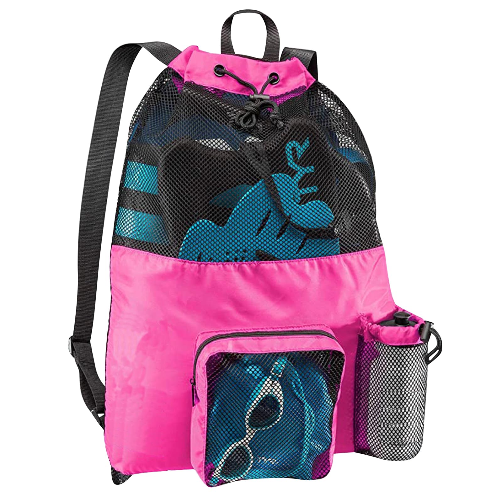 EDLMKM Swim Bag, Drawstring Mesh Swimming Bag, 20L Waterproof Swim Bag with Wet/Dry Compartment, Adjustable Straps, Multifunctional Sport Bag for for Kids, Adults, swimming, Surfing, Beach, Gym