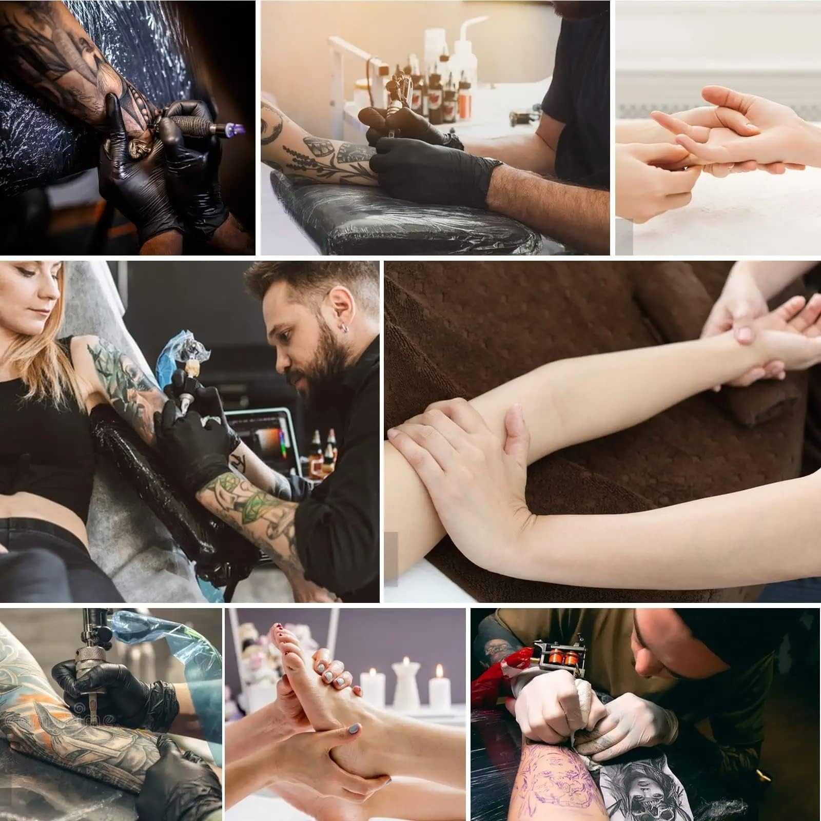 ANDNICE Soporte de reposabrazos para tatuajes - Base ajustable en H - Bandeja de cuero negro - Suministros de tatuaje incluidos - Equipo profesional de hierro resistente