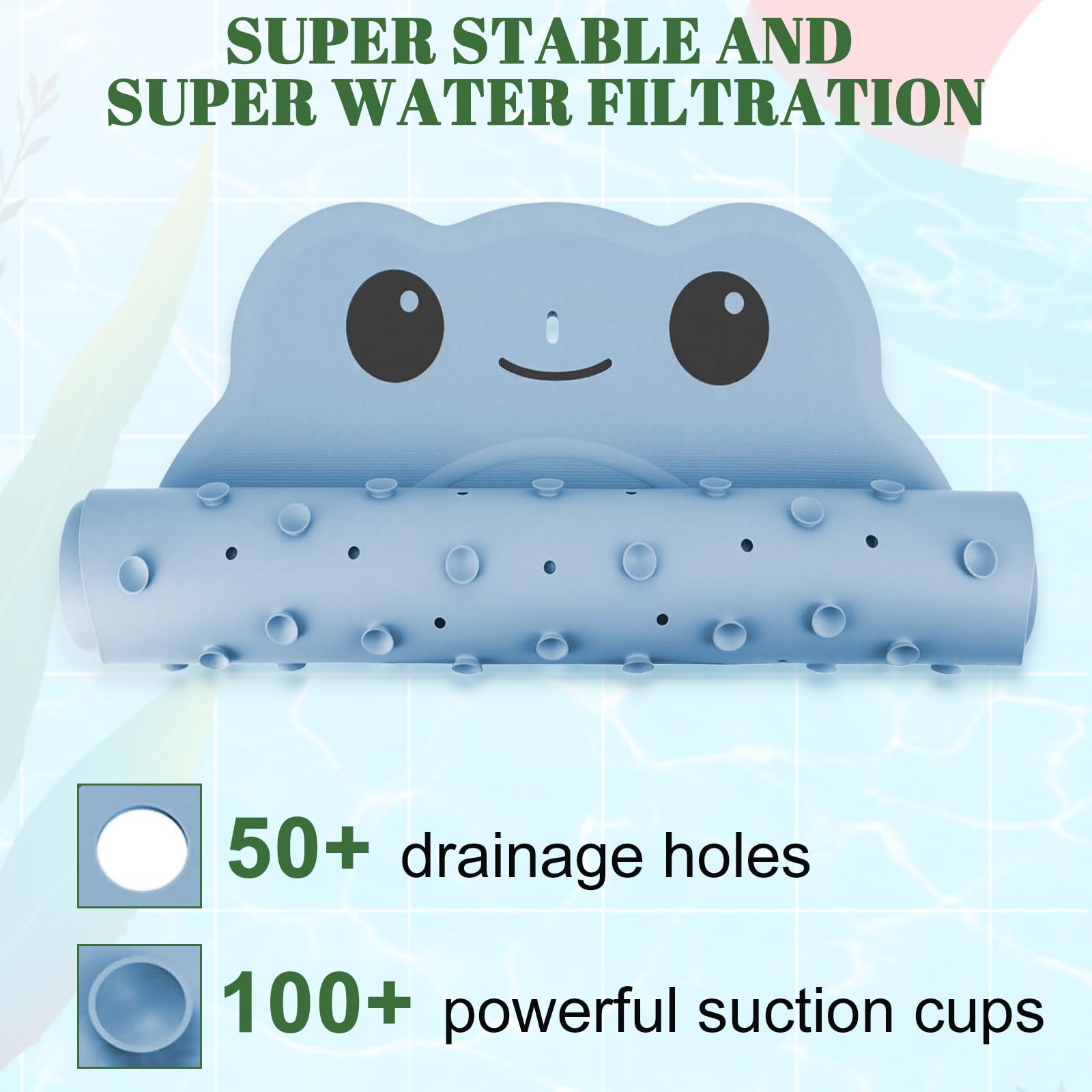 Tapis de Bain antidérapant pour Bébé en Forme de Grenouille 76 x 45 cm sans BPA Bleu