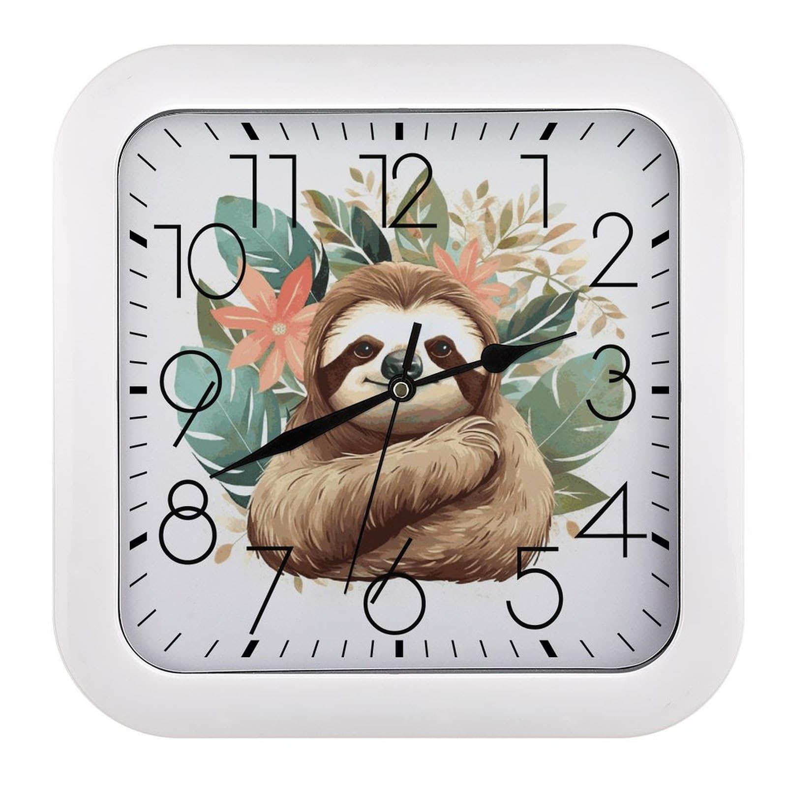JTREHY Cute Sloth Leaves Wall Clock The Sound is Soft Square Timepiece Fashion Precise Easy to Read Numbers | Perfect Living Room Kitchen Or Office Clocks