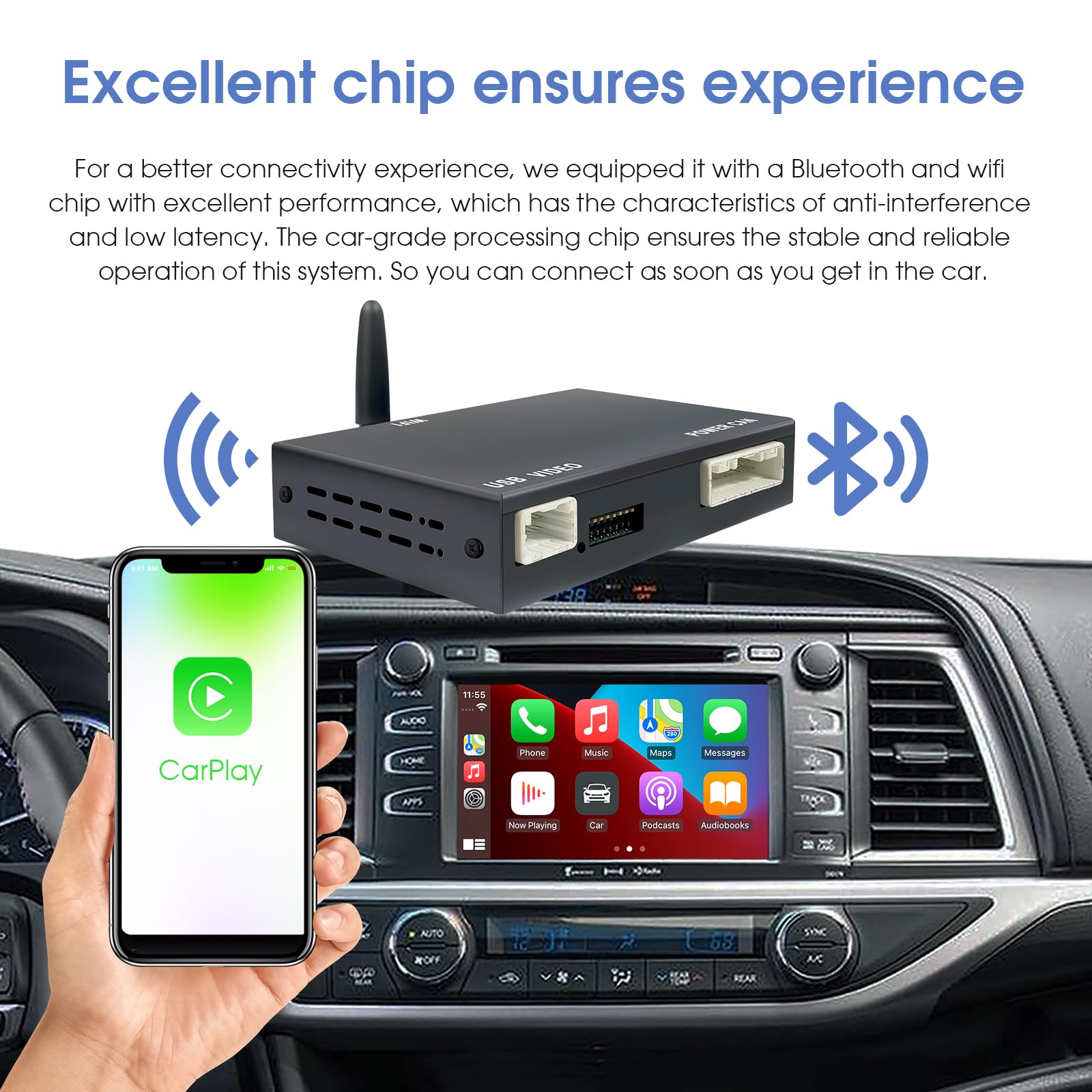KAOLALI Carplay Wireless Retrofit Kit Decoder Compatibile per Toyota Auris/CHR/Avensis/RAV4/Avensis/Yaris/Verso 2014-2019 Supporta CarPlay, Android Auto, Mirror Link