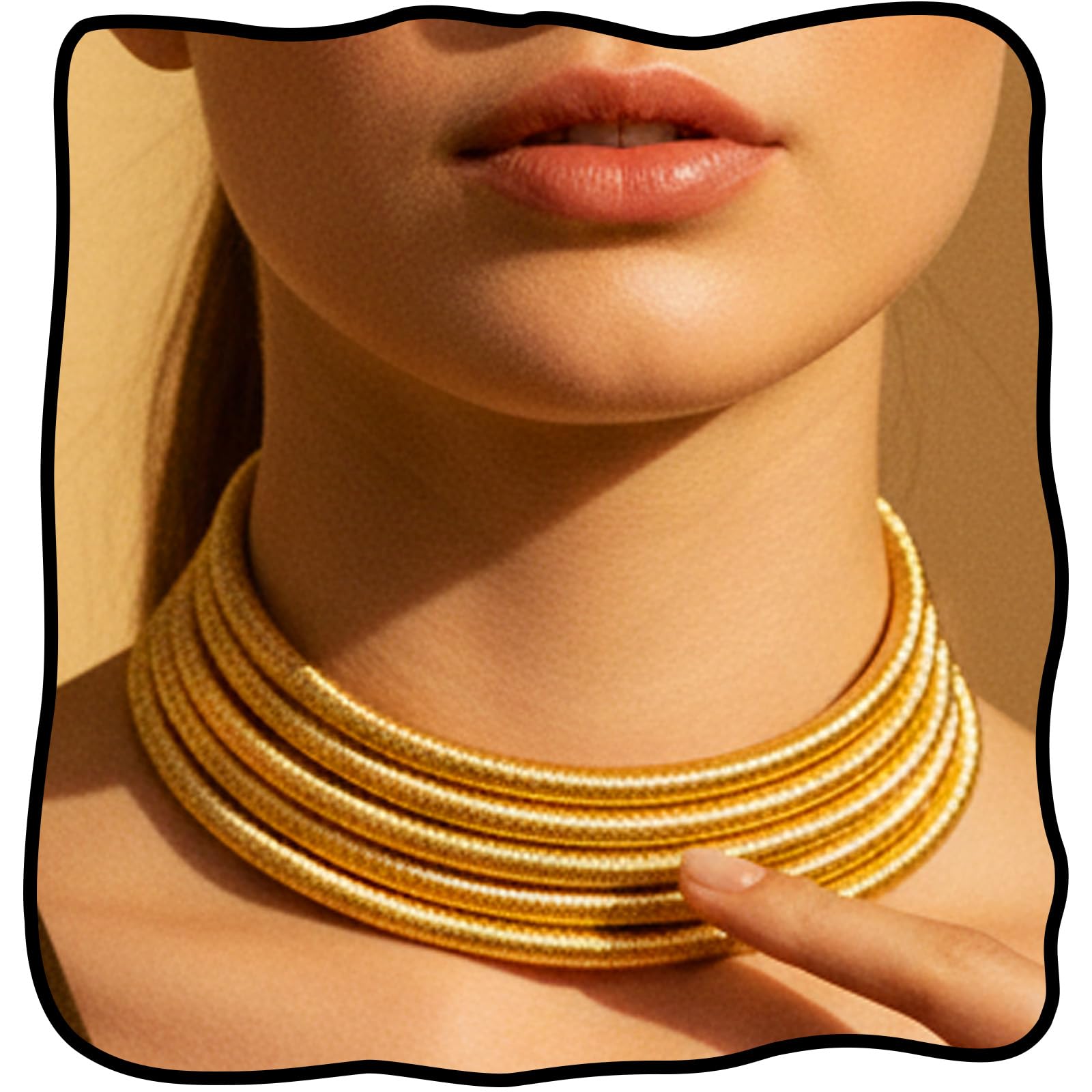 African Choker Necklace Gold Rope Weave Collar Layered Boho Tribal Chokers Multilayer Statement Party Jewelry Accessories for Women
