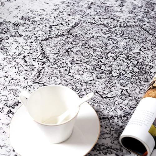 Miniatura 8 de jinchan Alfombra de área lavable de 3 x 5 pies, alfombra vintage envejecida, alfombra gris para entrada interior, alfombra delgada plegable gris