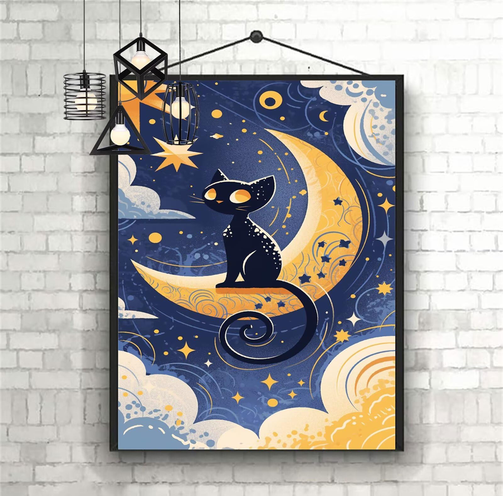 Diamentowe malowanie Kot Diament Malarstwo Dzieci 60 x 90 cm 2025 Diamentowe Malarstwo Księżyc, DIY 5D Diamentowe Rysunki Ścieg Krzyżowy Rzemiosło Dorosły, Obraz Diamentowy Wystrój Domu Prezenty