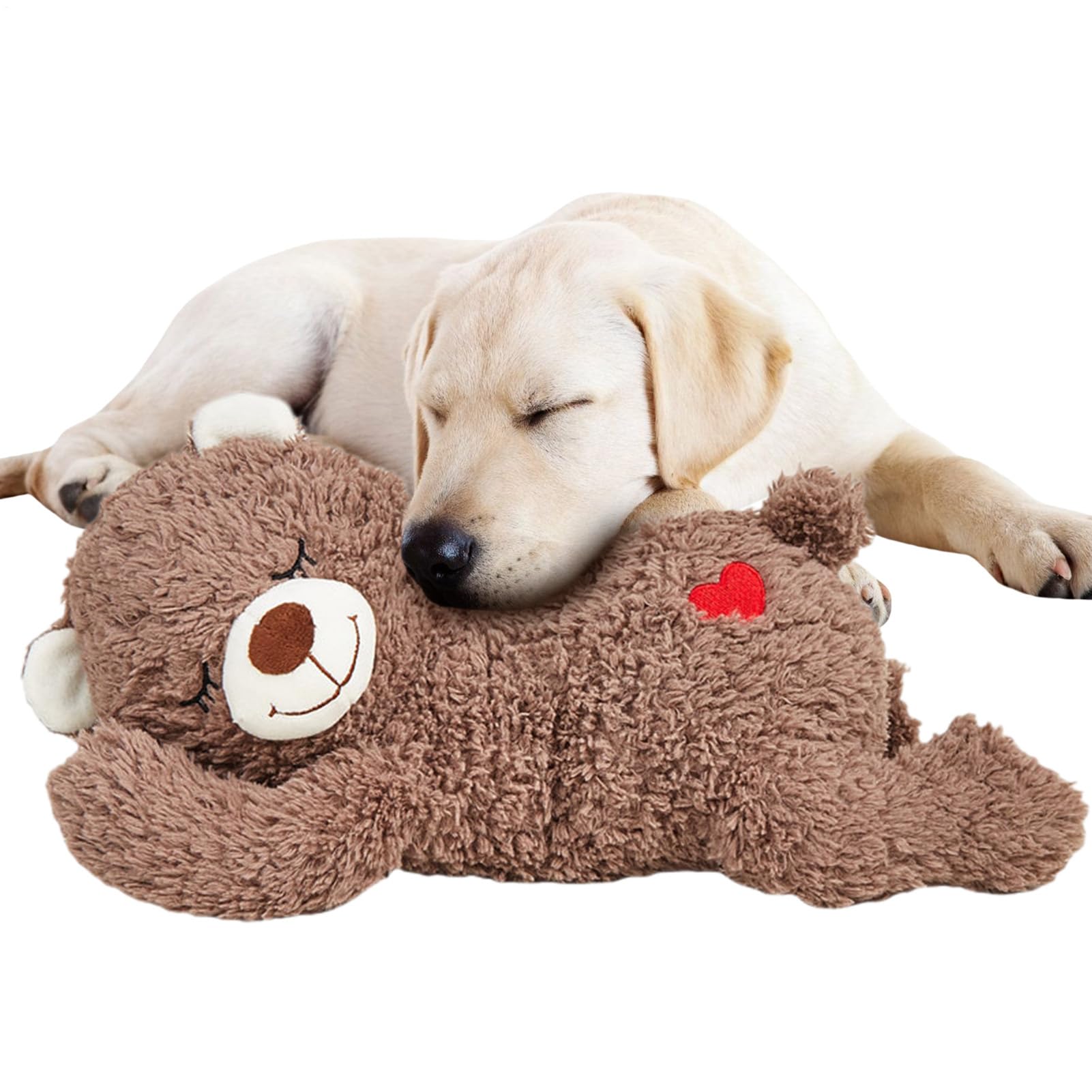 Soothing Toy for Dogs, Puppy Heartbeat Stuffed Toy, Pet anxietRelief And Calming Aid, Comfort Soother Snuggle Stuffed Bear, Heartbeat Simulation Puppy Toy for Pet Cat Kitten Sleep and Companion