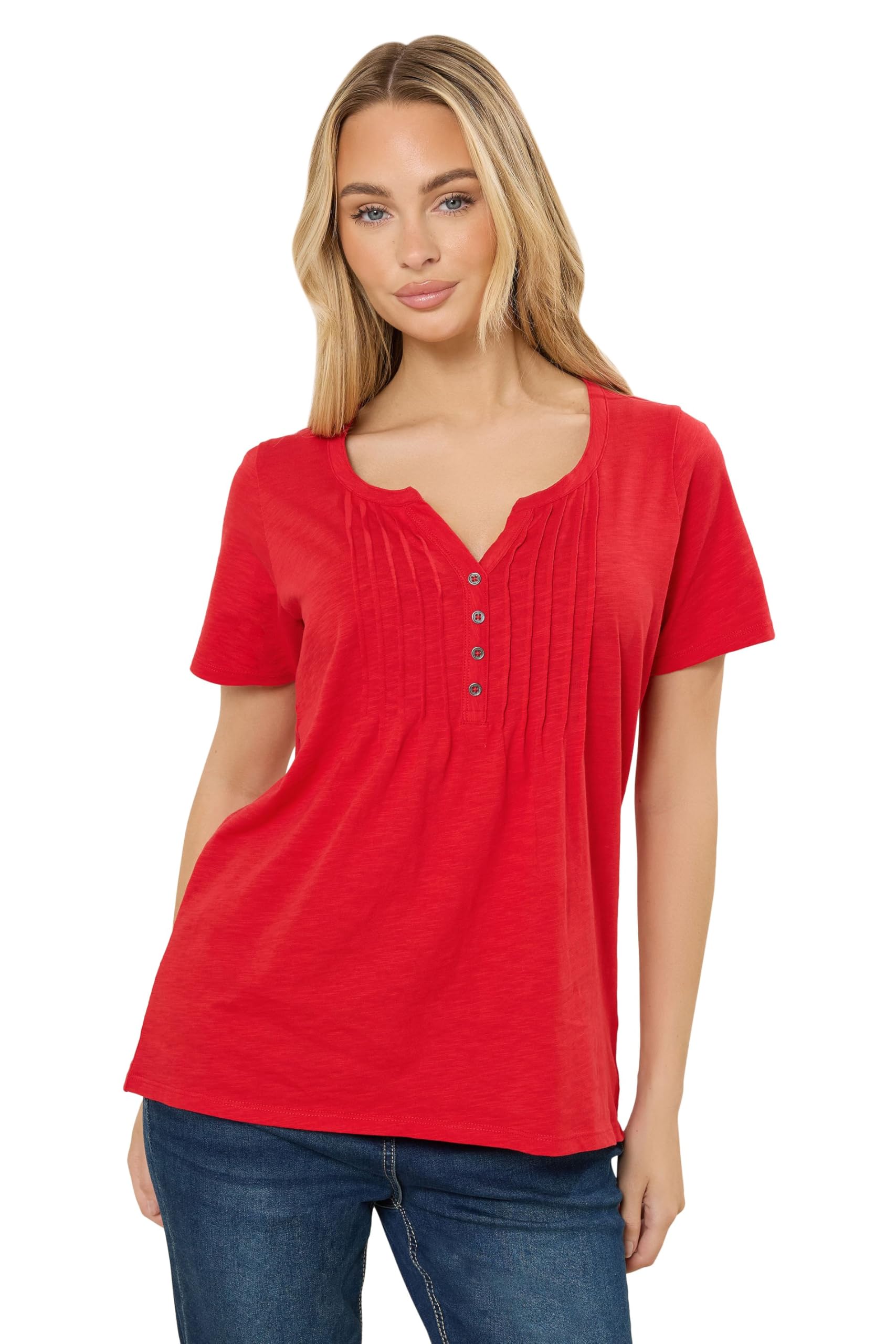M&Co Women's Red Short Sleeve Henley Top In Size 14