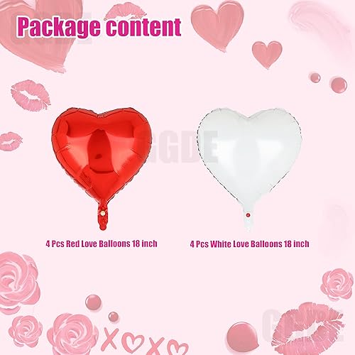 Miniatura 2 de Globos de corazón rojo y blanco de 18 pulgadas, globos de compromiso para matrimonio, boda, aniversario, día de San Valentín, cumpleaños, fiestas,