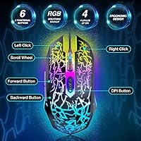 Vista 5 de BENGOO Ratón para juegos con cable, ergonómico para computadora portátil gamer, mouse óptico para computadora con retroiluminación RGB, 4 DPI