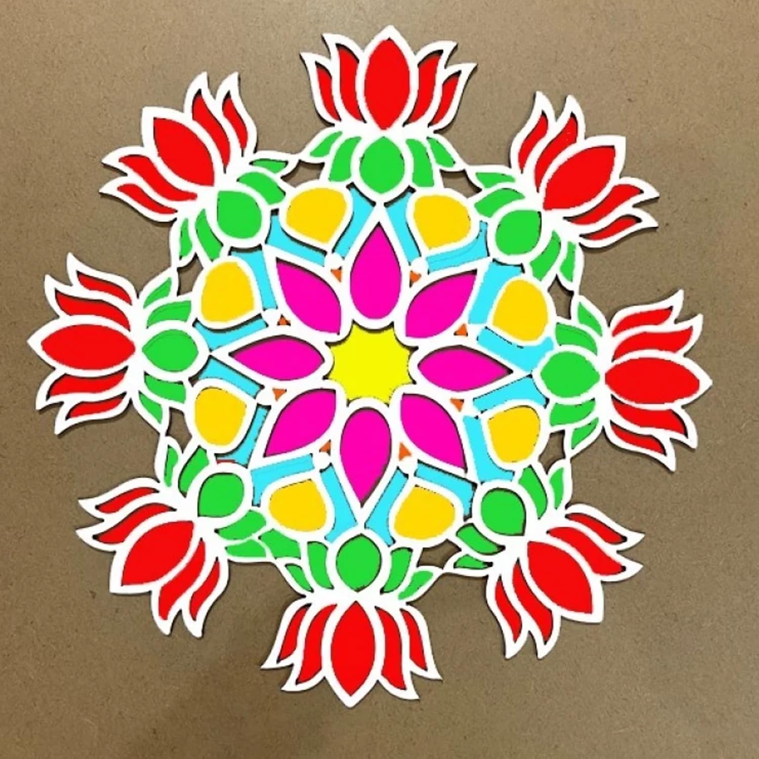 Rangoli Mat with Wooden Base.Easy to Use.Just Fill It Up with Rangoli,Flowers,Pulses Inland Rangoli Stencils Border for Floor Home Diwali Decoration-Reusable DIY Rangoli Stencil