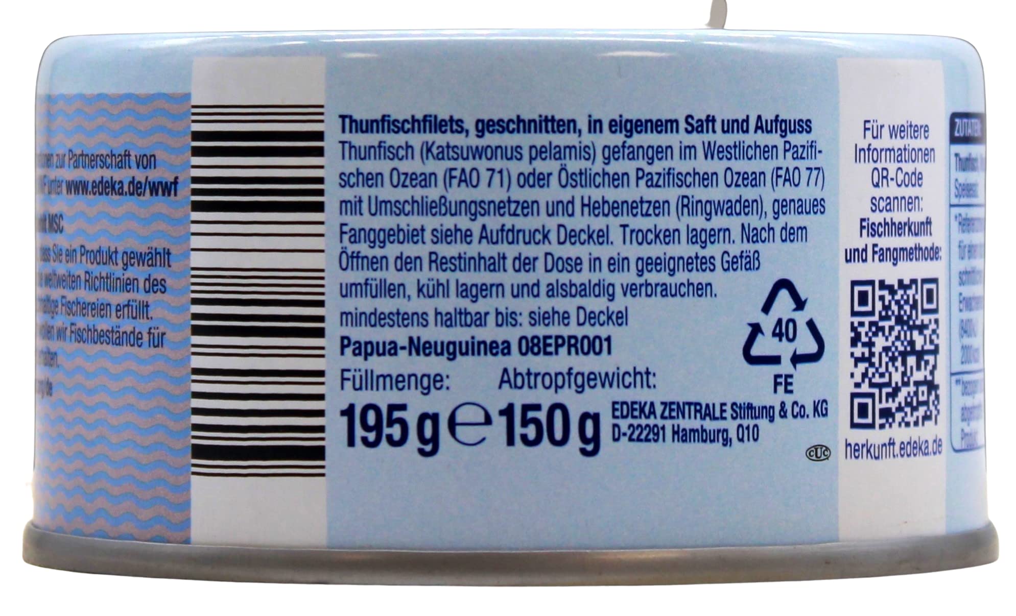 Gut & Günstig MSC Thunfisch-Filets in eigenem Saft und Aufguss, 24er Pack (24 x 150g)