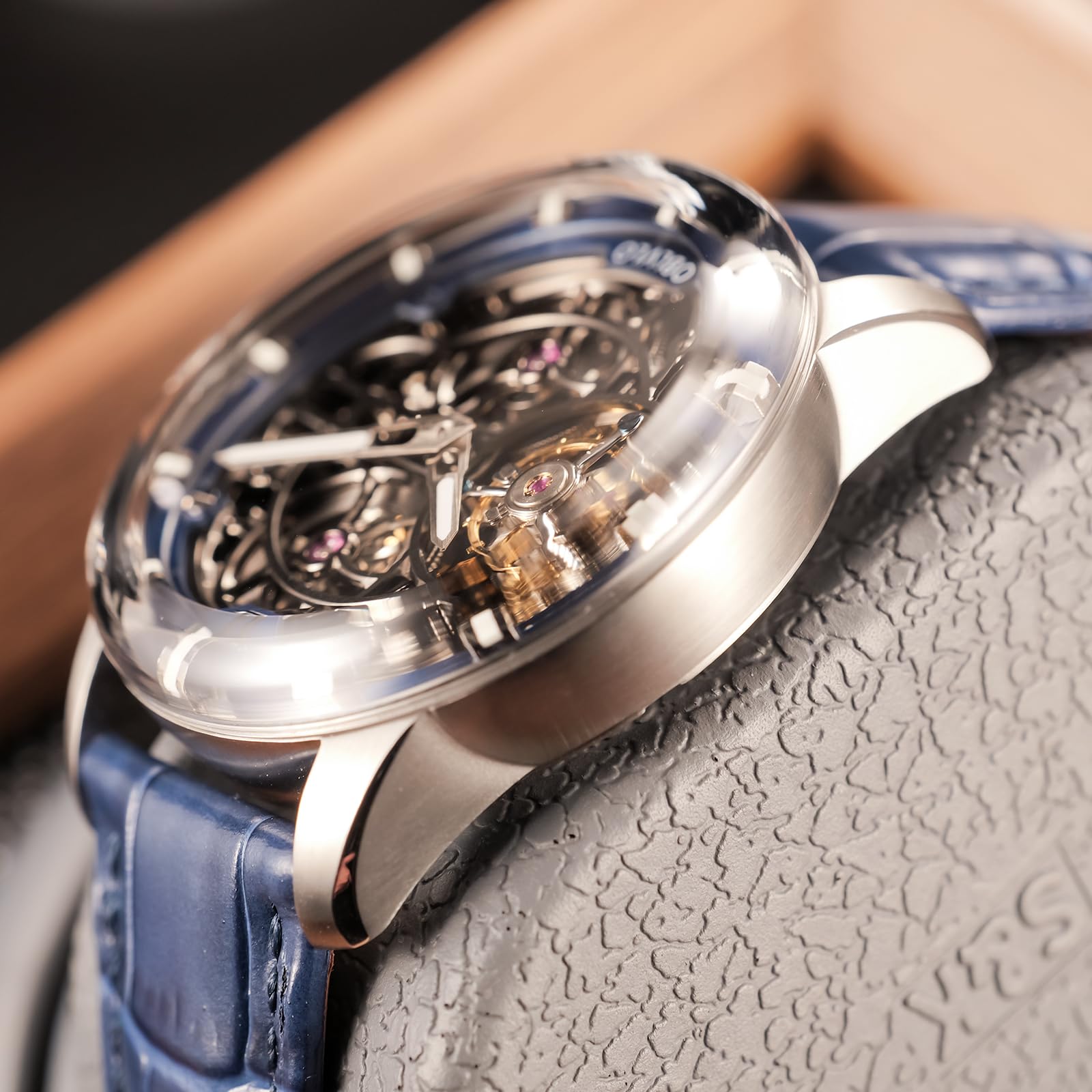 OBLVLO Top-Marke, luxuriös, hohl, wasserdicht, mechanische Herrenuhr, echtes Leder, Saphirglas, Tourbillon, Handaufzug, IM-SK-B-TB