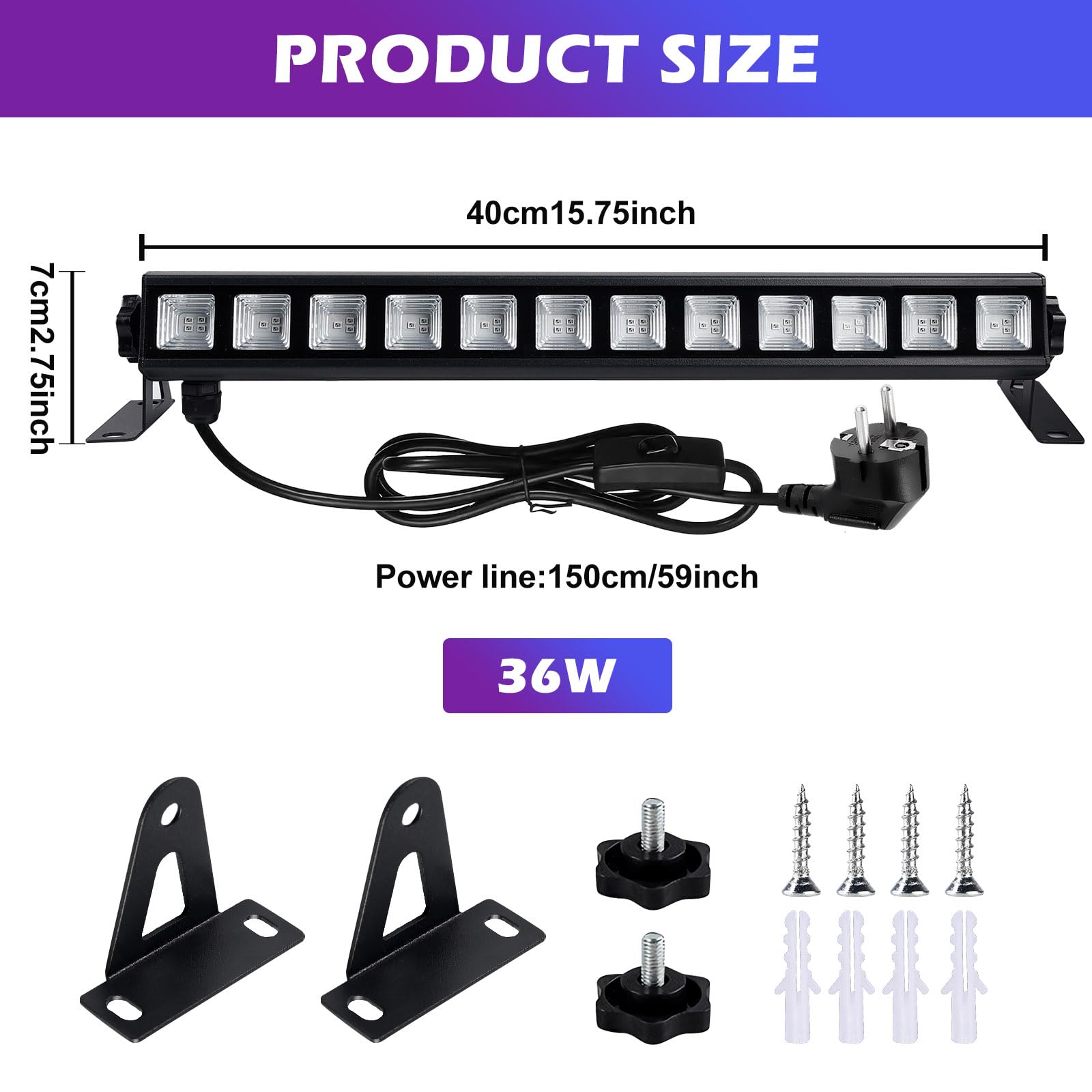 BORDEAG Lampada Di Luce Nera, 36 W LED UV, Barra LED UV A 395 Nm Per Feste A Luce Nera Per Fluo Decorare Bar Halloween Festa Glow Pittura Fluorescente