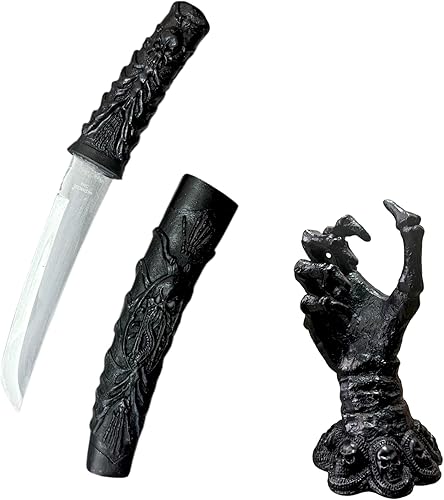 Miniatura 3 de LALAPORT Daga de hueso de esqueleto gótico de 12 pulgadas con soporte de exhibición, mango de poliresina de fantasía oscura y cuchillo coleccionable