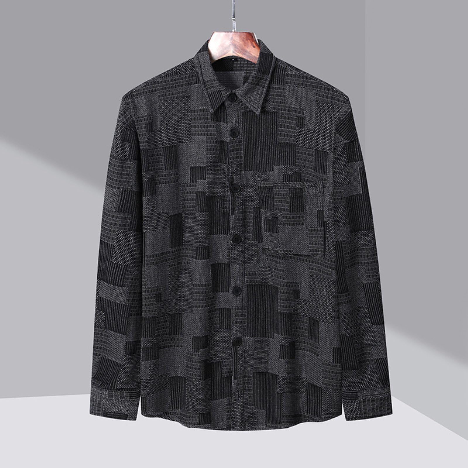 Herren Vintage Freizeit Kariertes Einreihiges Oversized Langarm Arbeitshemd