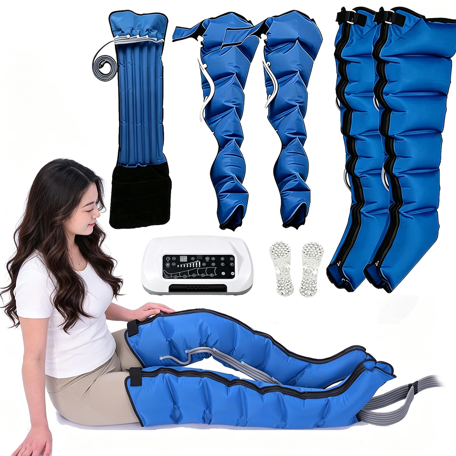 Joyfitness Compression Boots for Legs, Air Compression Therapy System for Leg Recovery, 6 Cavity Massager with Pressure Sensor, Wireless Remote, Auto Exhaust, Reduces Muscle Pain and Swelling