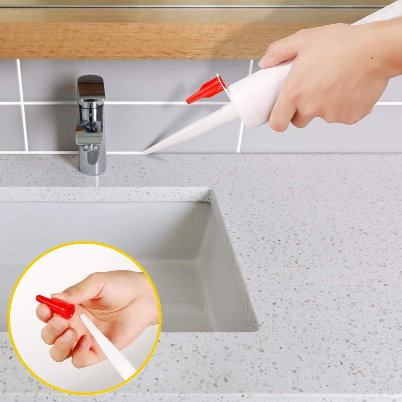 50 Pezzi Beccuccio Silicone e Tappo di Tenuta Rosso Punte per Cartucce Beccucci Silicone Pistola Silicone Punte Silicone per Cucina di Casa Silicone Trasparente Sigillante