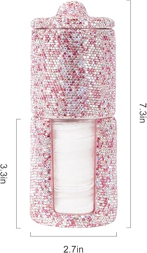 Miniatura 7 de KEYPOWER Almohadilla de bolas de algodón con diamantes de imitación, soporte dispensador de almohadillas de maquillaje, tarro acrílico con tapa,